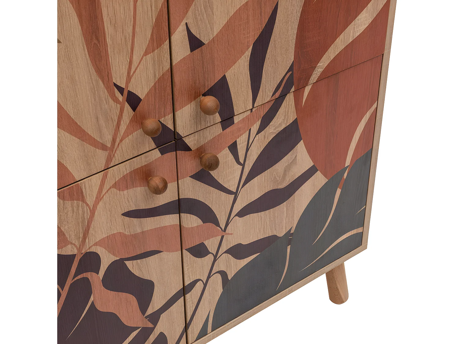 Buffet haut pied Bois clair Styx L95cm Blanc Motif Feuilles tropicales