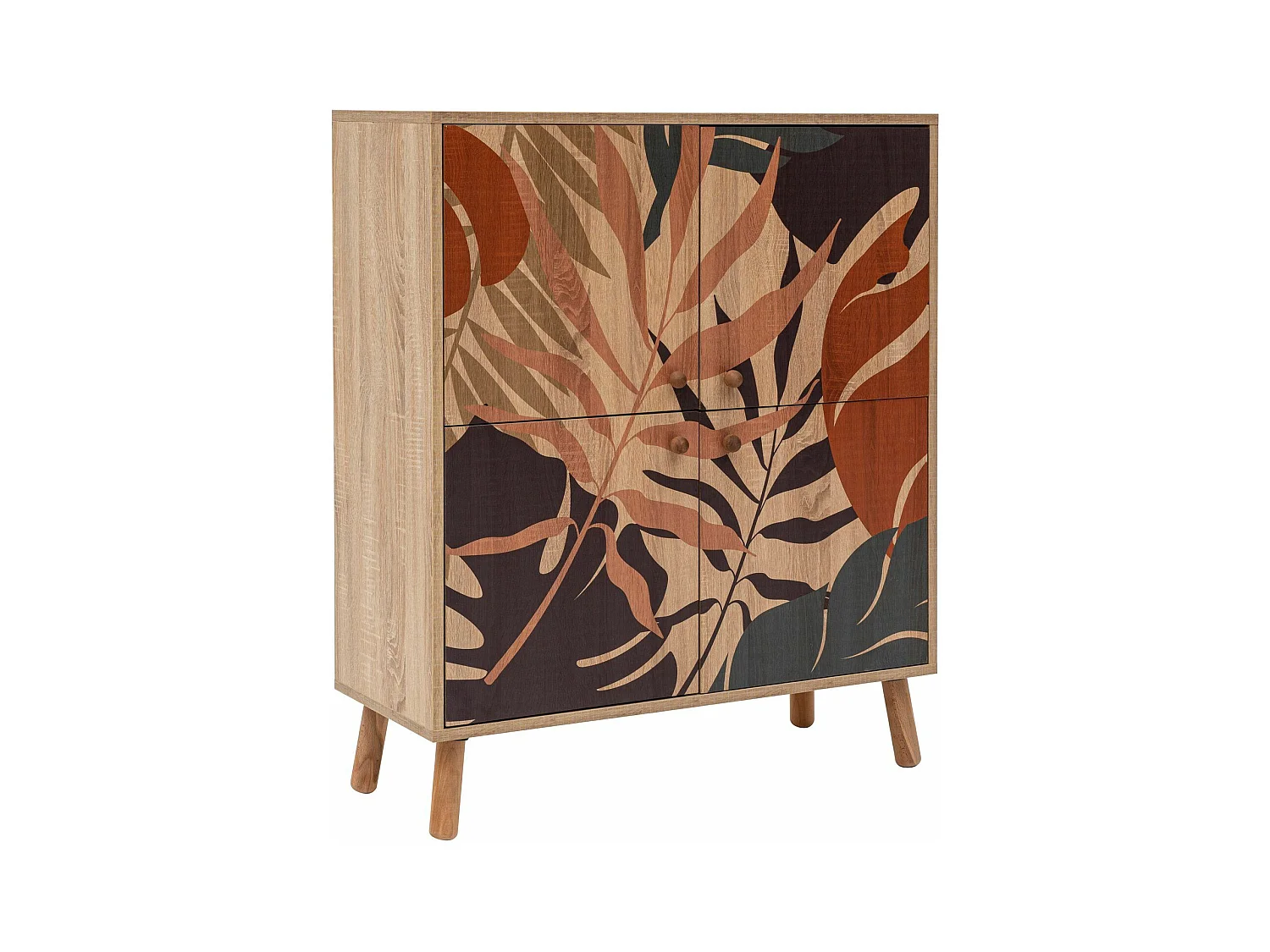 Buffet haut pied Bois clair Styx L95cm Blanc Motif Feuilles tropicales