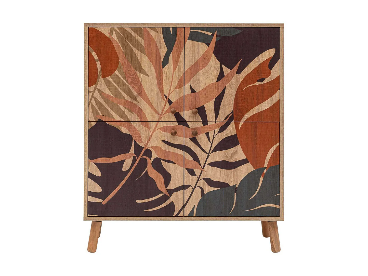 Buffet haut pied Bois clair Styx L95cm Blanc Motif Feuilles tropicales