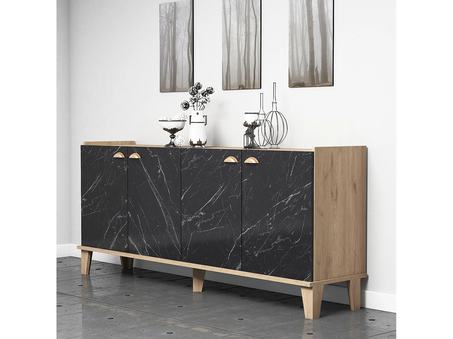 Aparador Sumer H3030 mármol color roble 180x41x77.8 cm