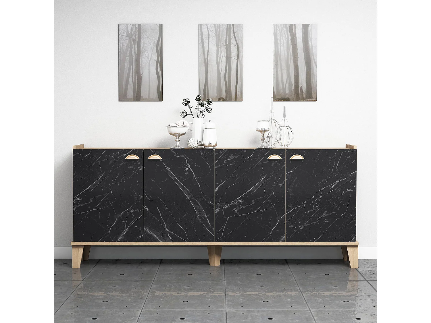 Aparador Sumer H3030 mármol color roble 180x41x77.8 cm