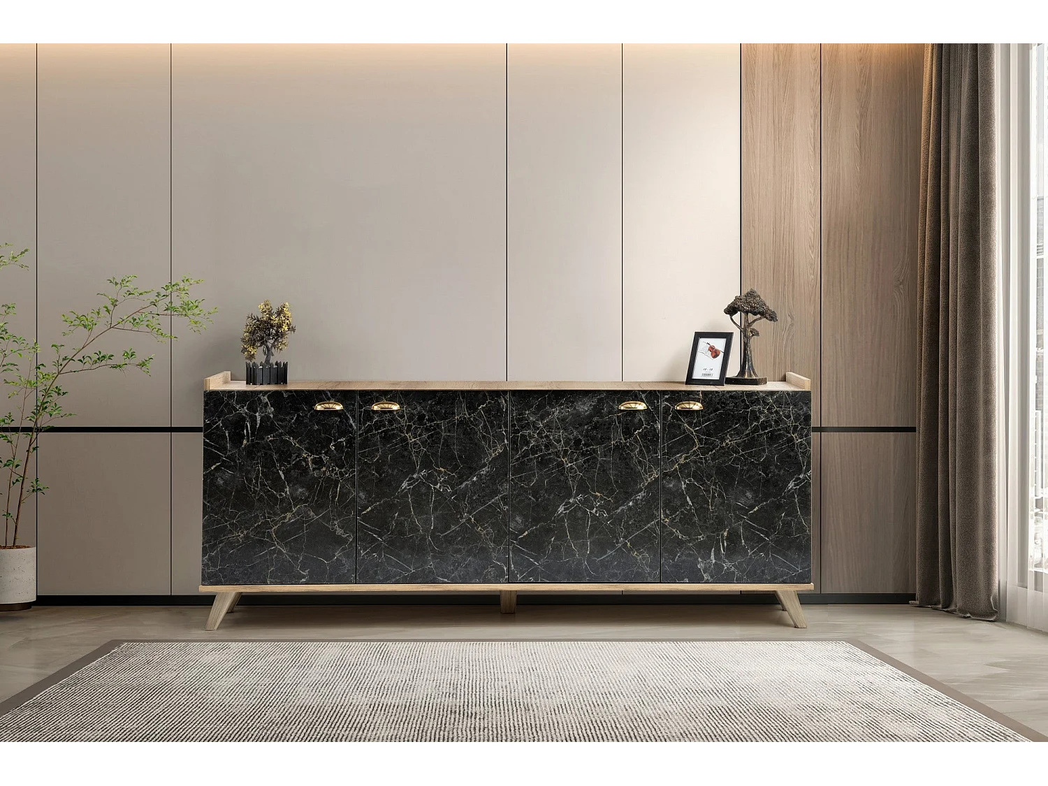 Aparador Sumer H3030 mármol color roble 180x41x77.8 cm