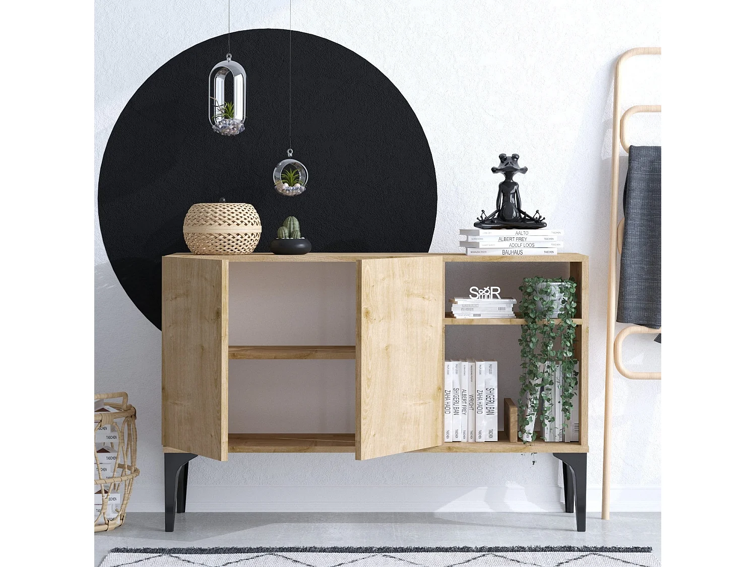 Aparador – 120 x 80 x 40 cm – Carvalho Safira e Preto – MDF