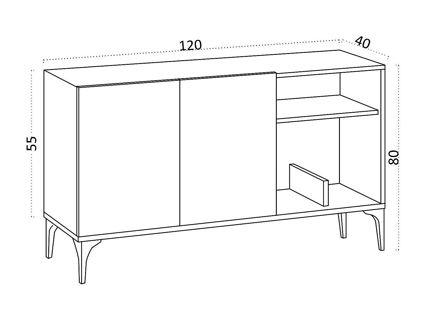 Aparador – 120 x 80 x 40 cm – Carvalho Safira e Preto – MDF