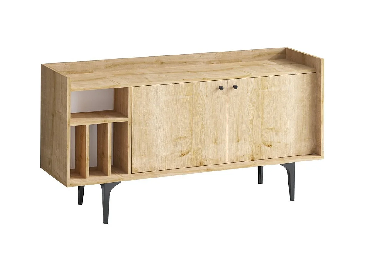 Buffet 3 niches 2 portes décor chêne saphir L150 cm - CANOPUS
