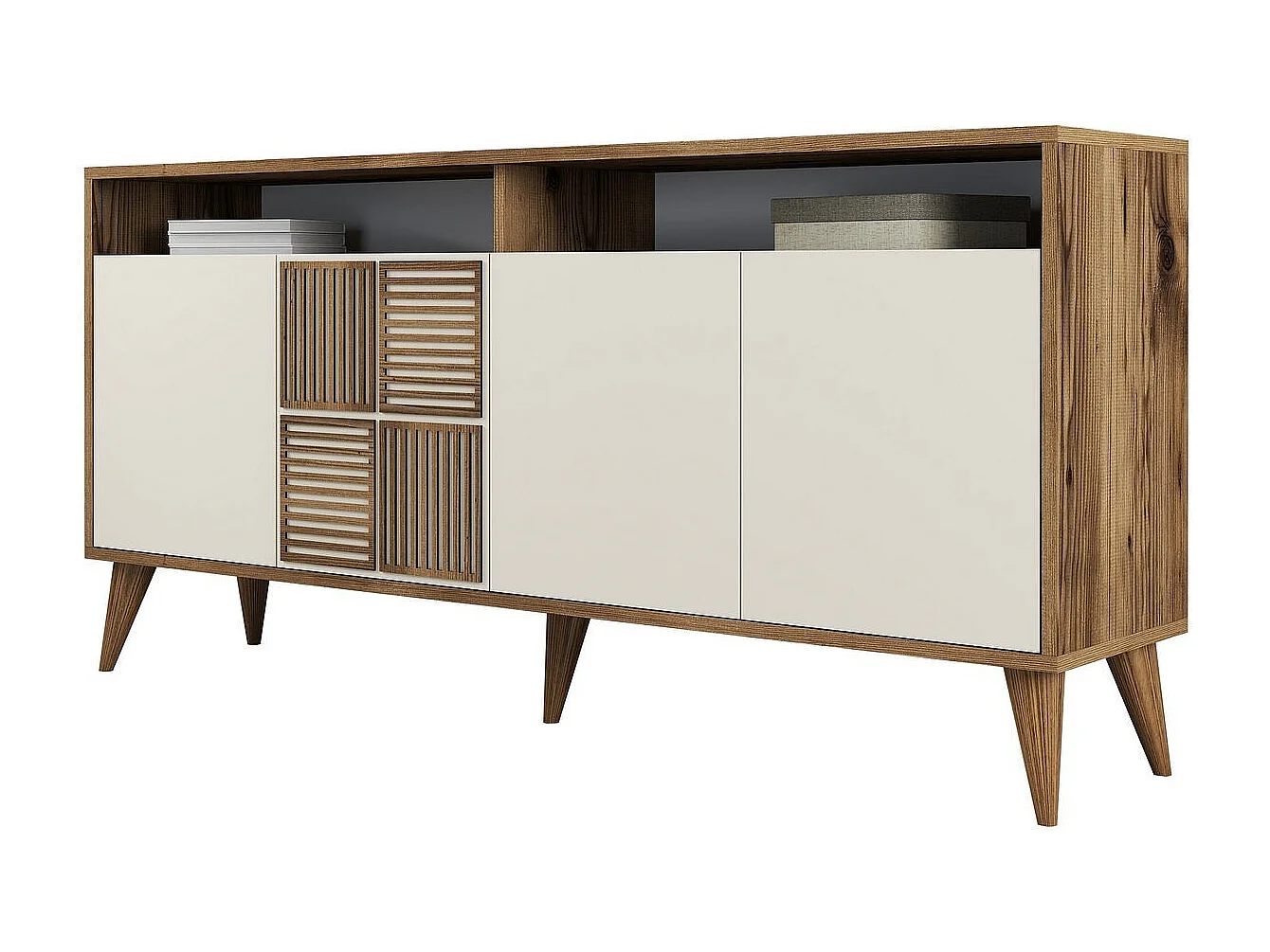 Aparador Moderno – 160 x 78 x 35 cm – Nogueira e Creme – Melamina