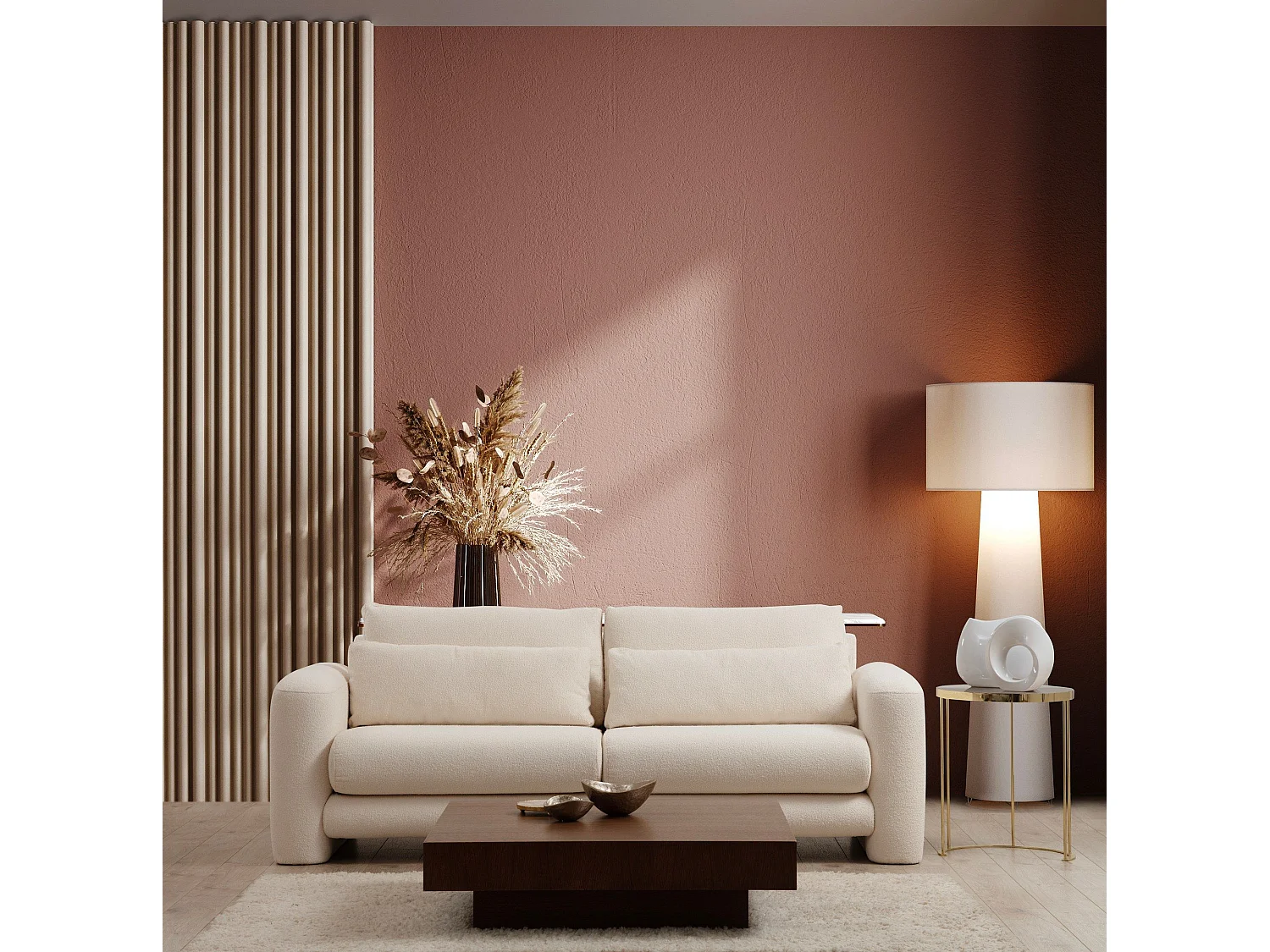 Sofá Altadena 331, De color marrón claro, 215x97x73cm, Tapiz, Patas: Plástico