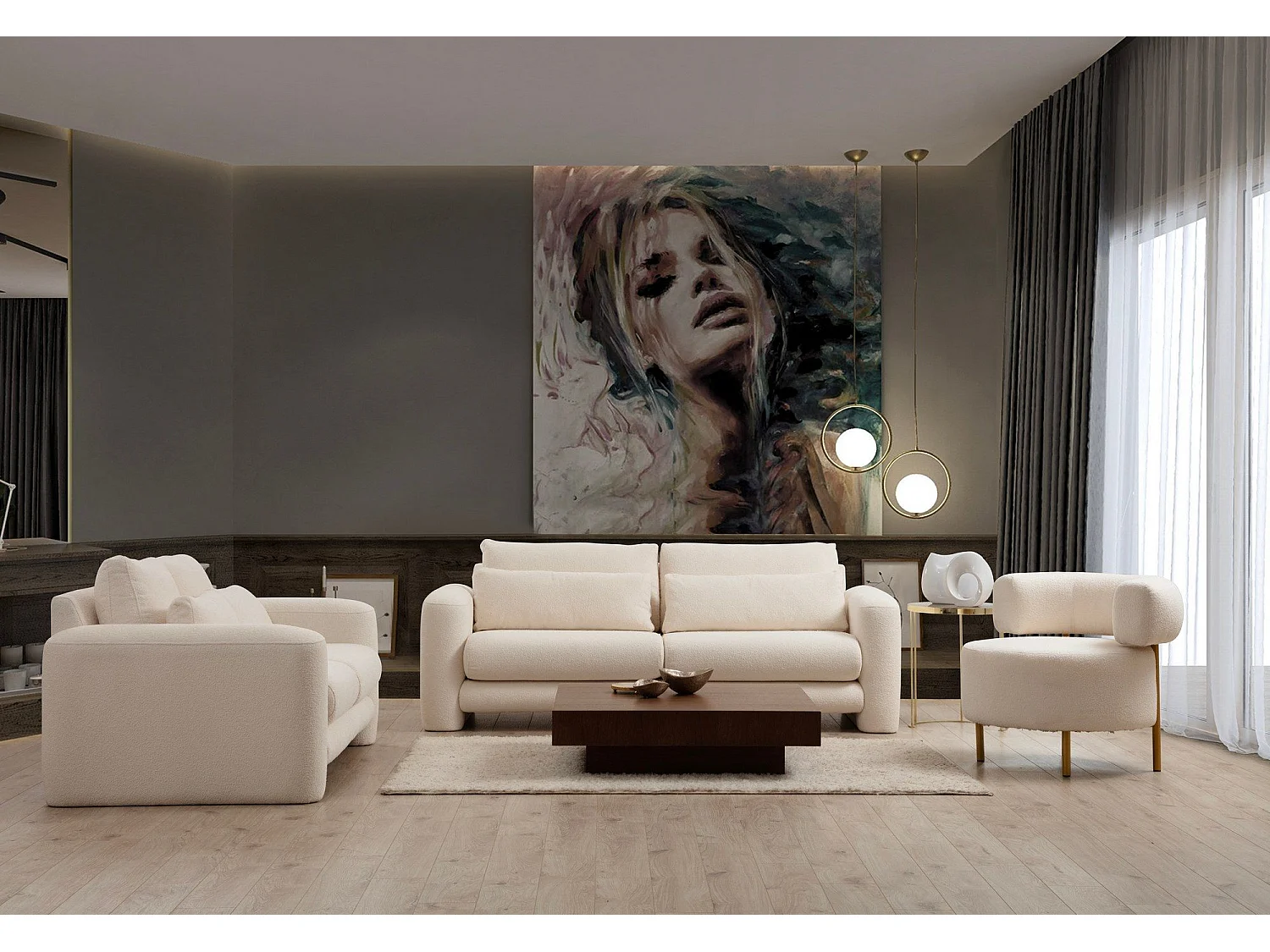 Sofá Altadena 331, De color marrón claro, 215x97x73cm, Tapiz, Patas: Plástico