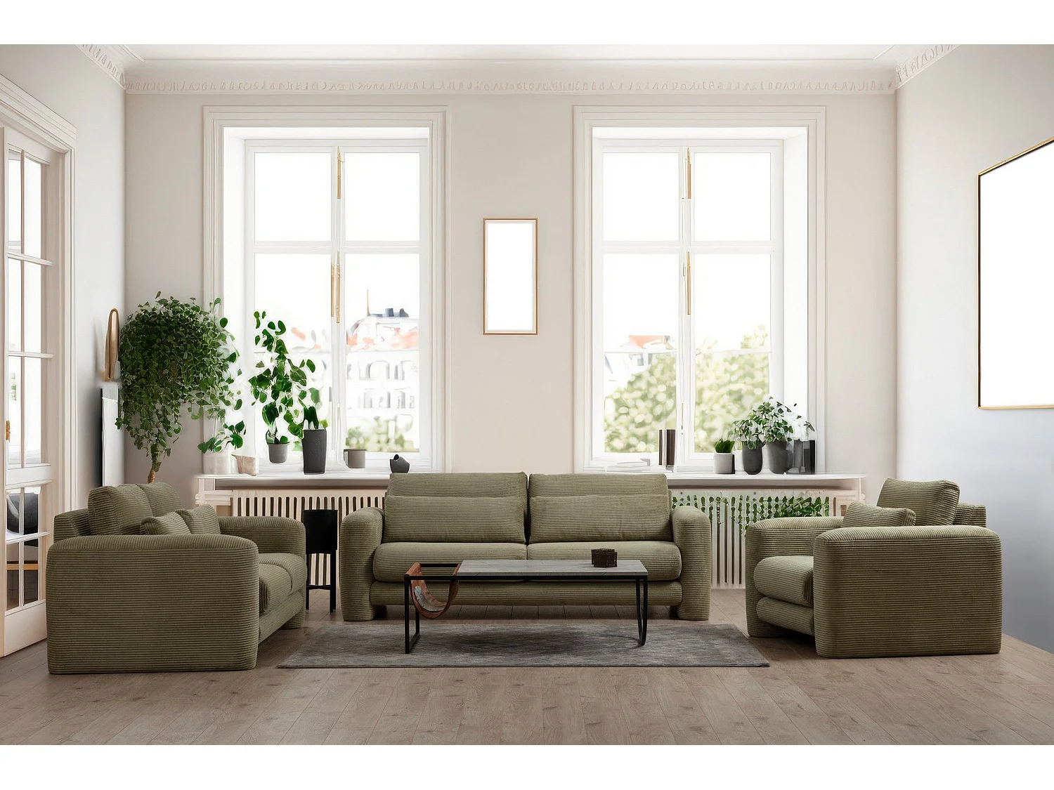 Sofá Altadena 331, Verde, 215x97x73cm, Tapiz, Patas: Plástico