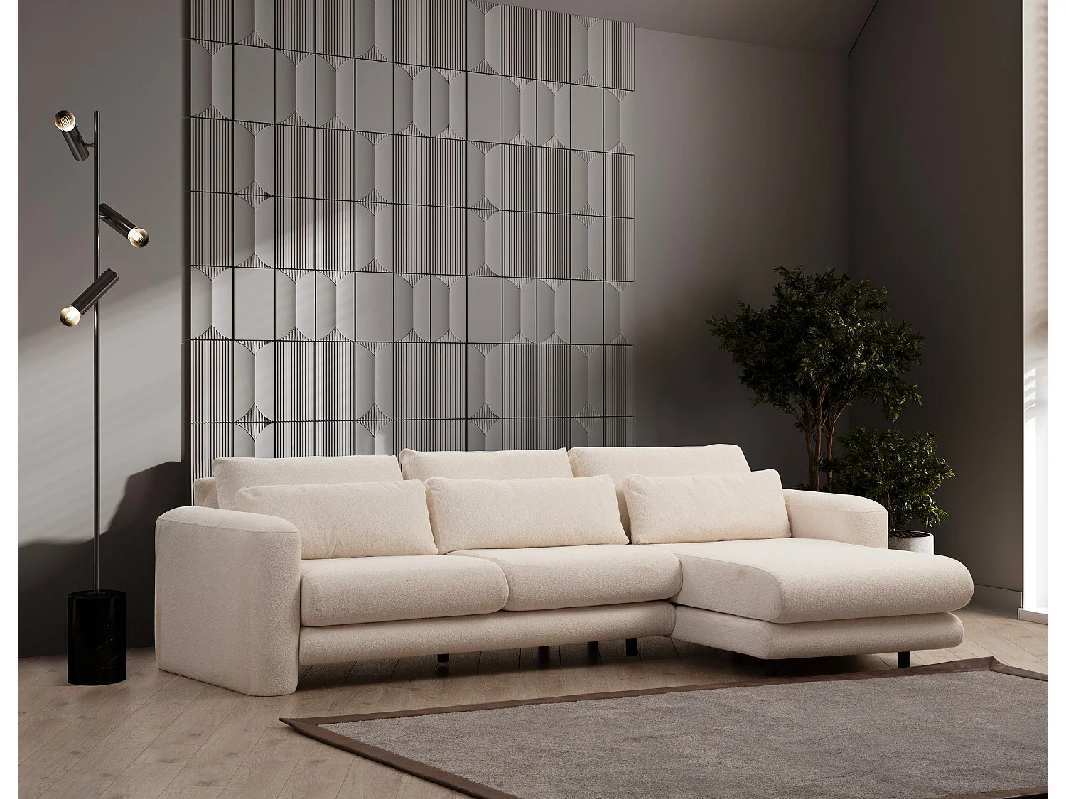 Sofá rinconero Altadena 333, De color marrón claro, 290x165x73cm