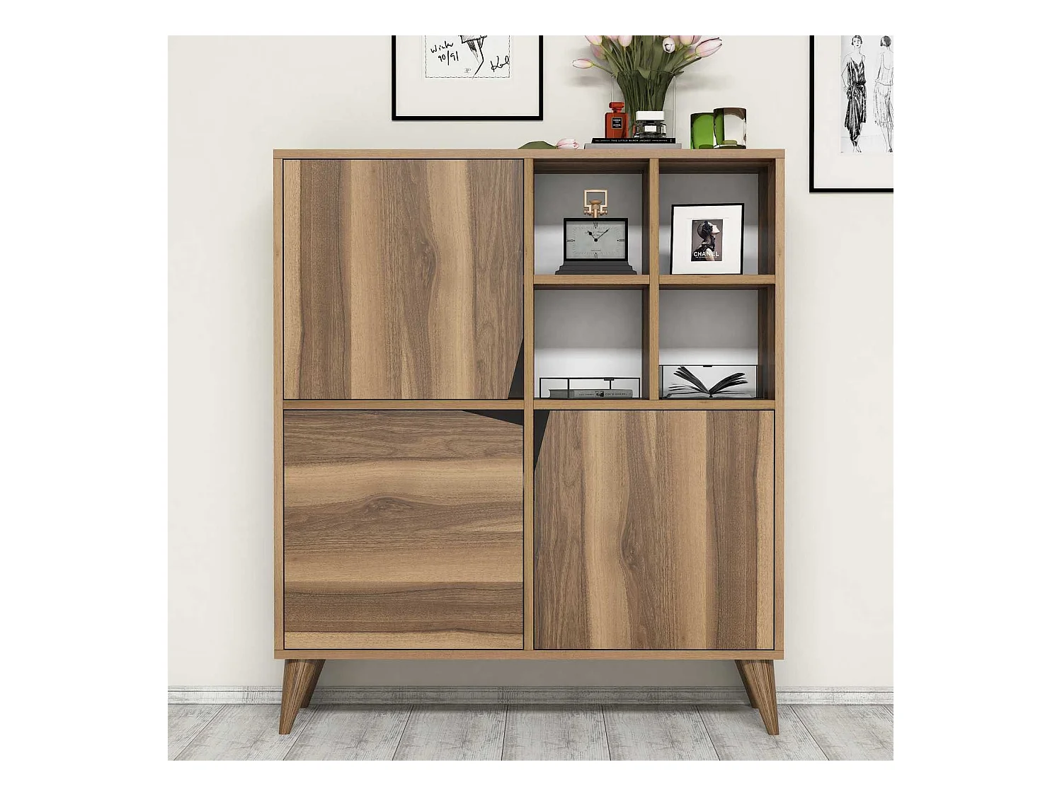 Aparador Kailua 342, Nuez, 115x100cm, Número de puertas: 3.0030cm, Aglomerado laminado