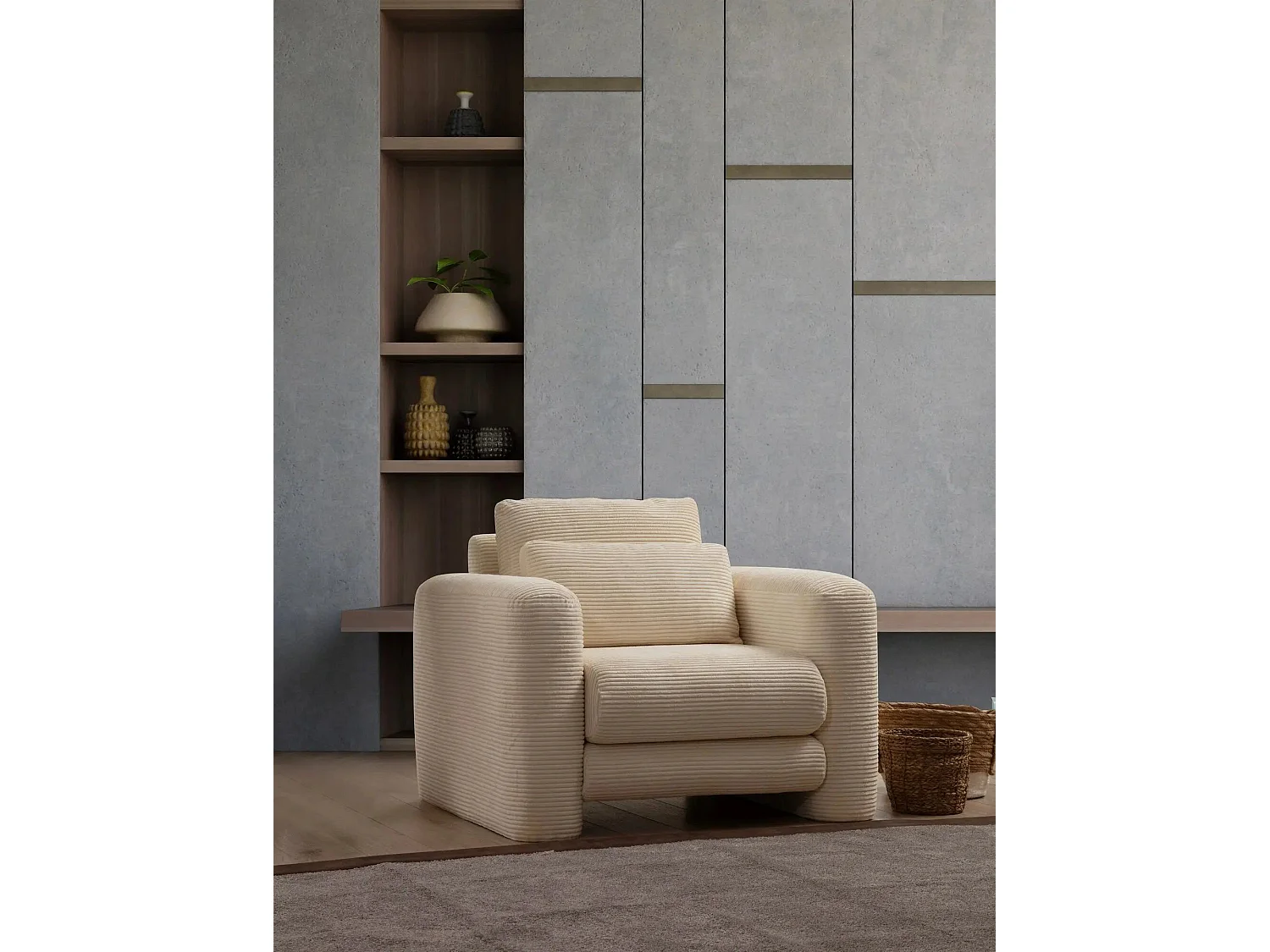 Sillón Altadena 332, De color marrón claro, 73x98x97cm, Tapiz, Patas: Plástico