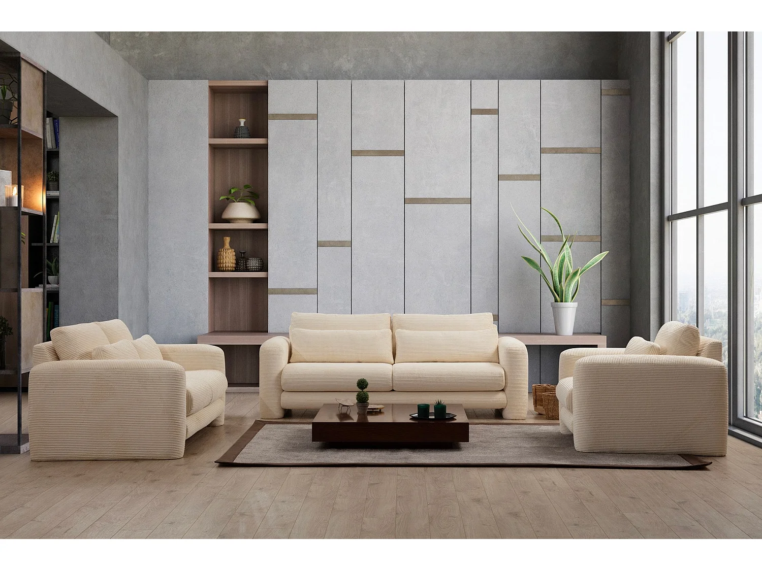 Sillón Altadena 332, De color marrón claro, 73x98x97cm, Tapiz, Patas: Plástico