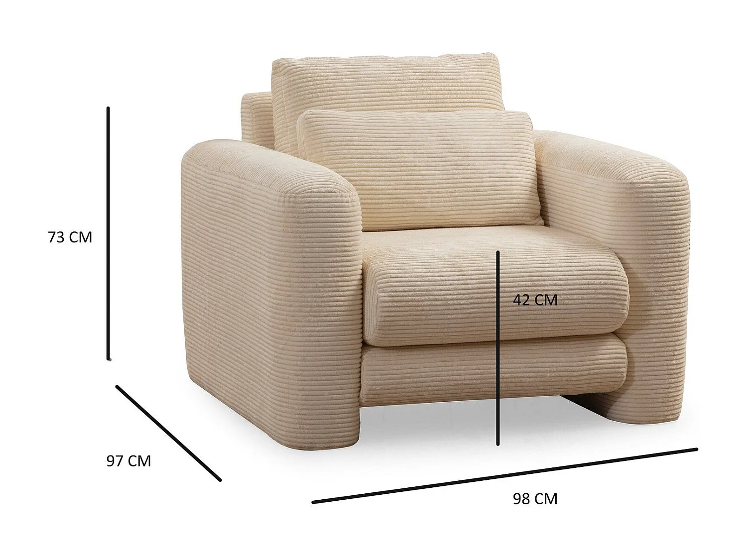 Elegante fauteuil, beige, 98 x 97 x 73 cm | Frame van beukenhout en spaanplaat, 100% polyester, 28 DNS-schuim | Draagbare kussens, wasbare s