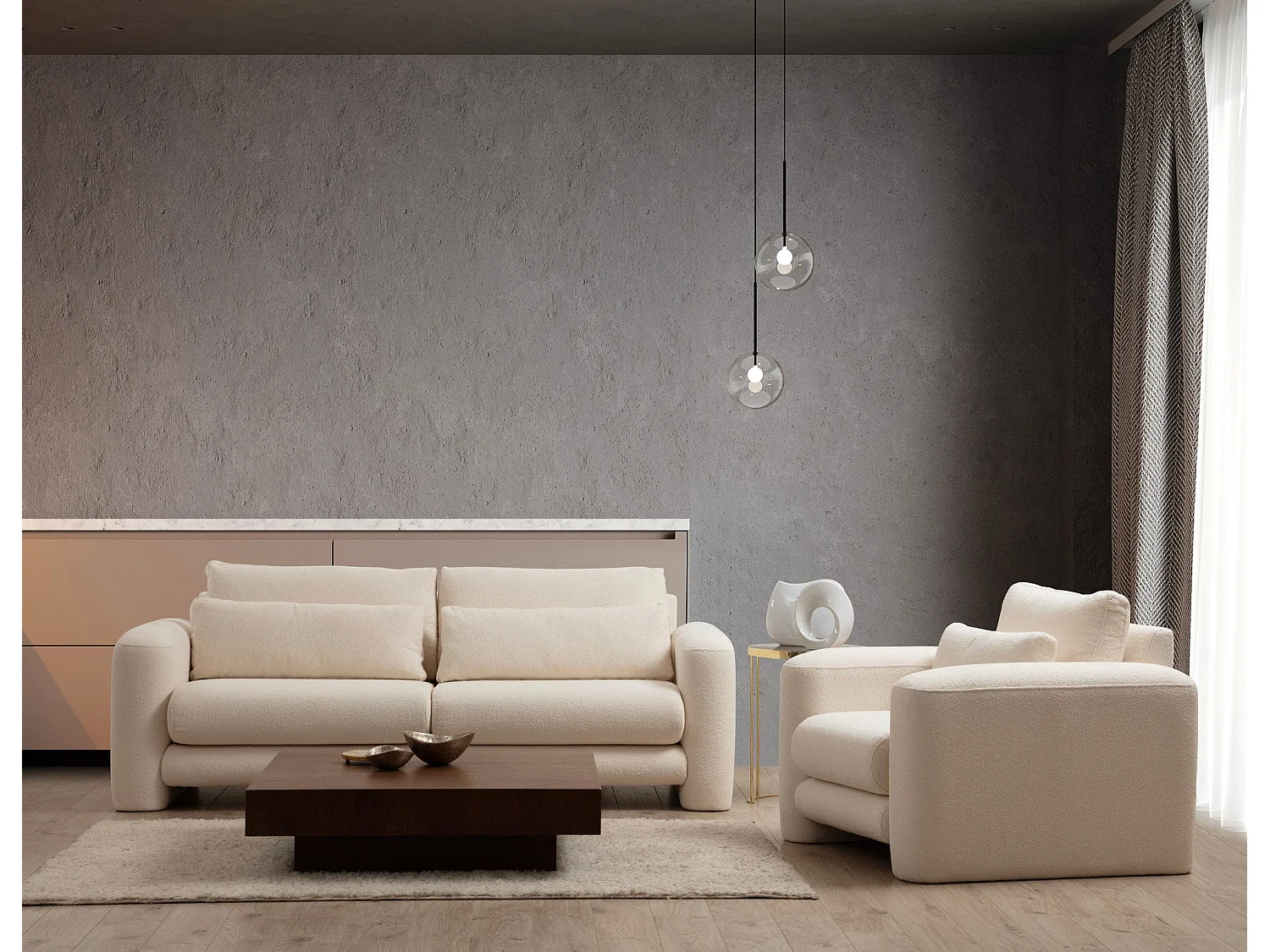 Sillón Altadena 332, De color marrón claro, 73x98x97cm, Tapiz, Patas: Plástico