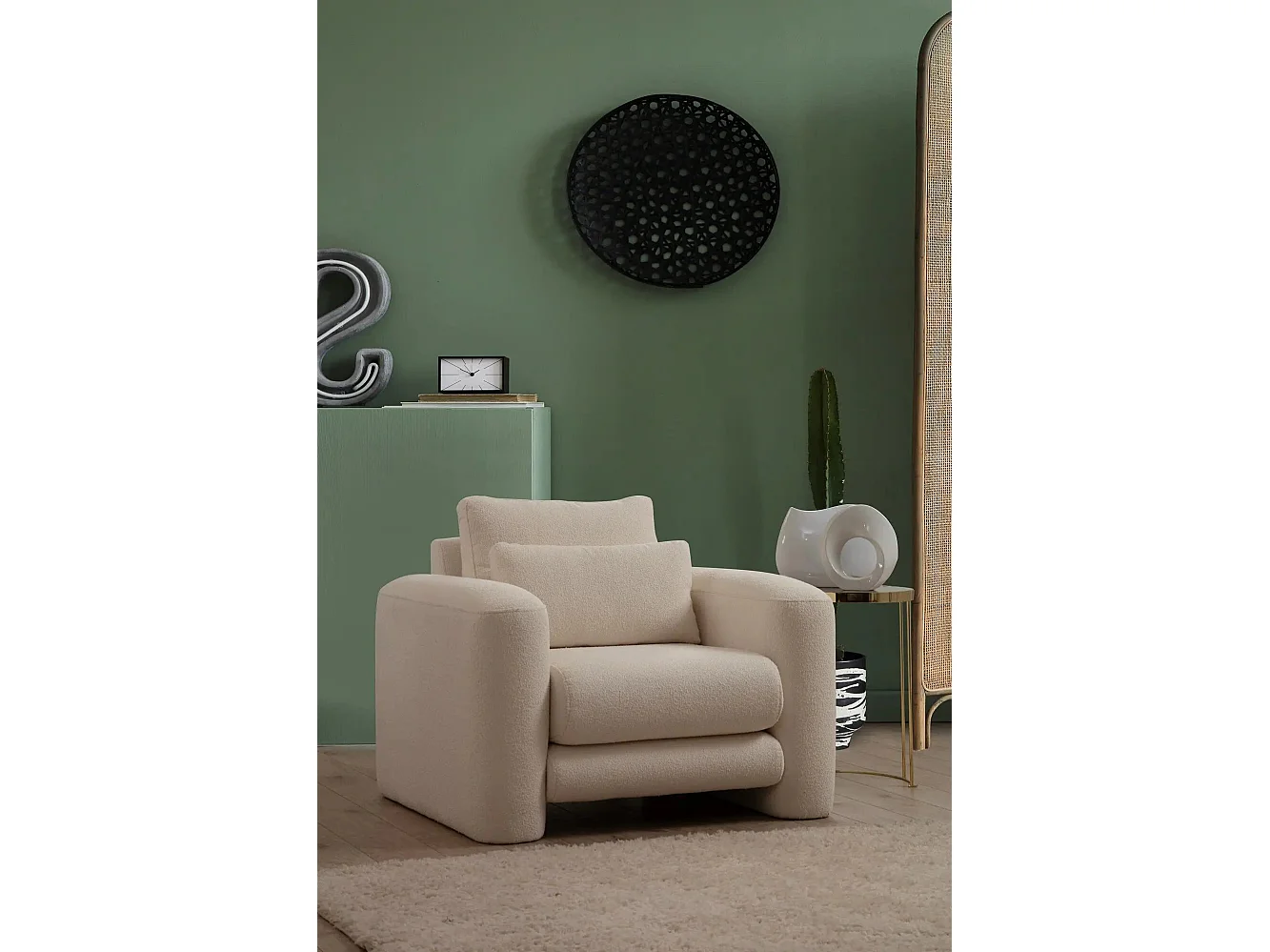 Fauteuil Harpie Tissu bouclettes Blanc crème