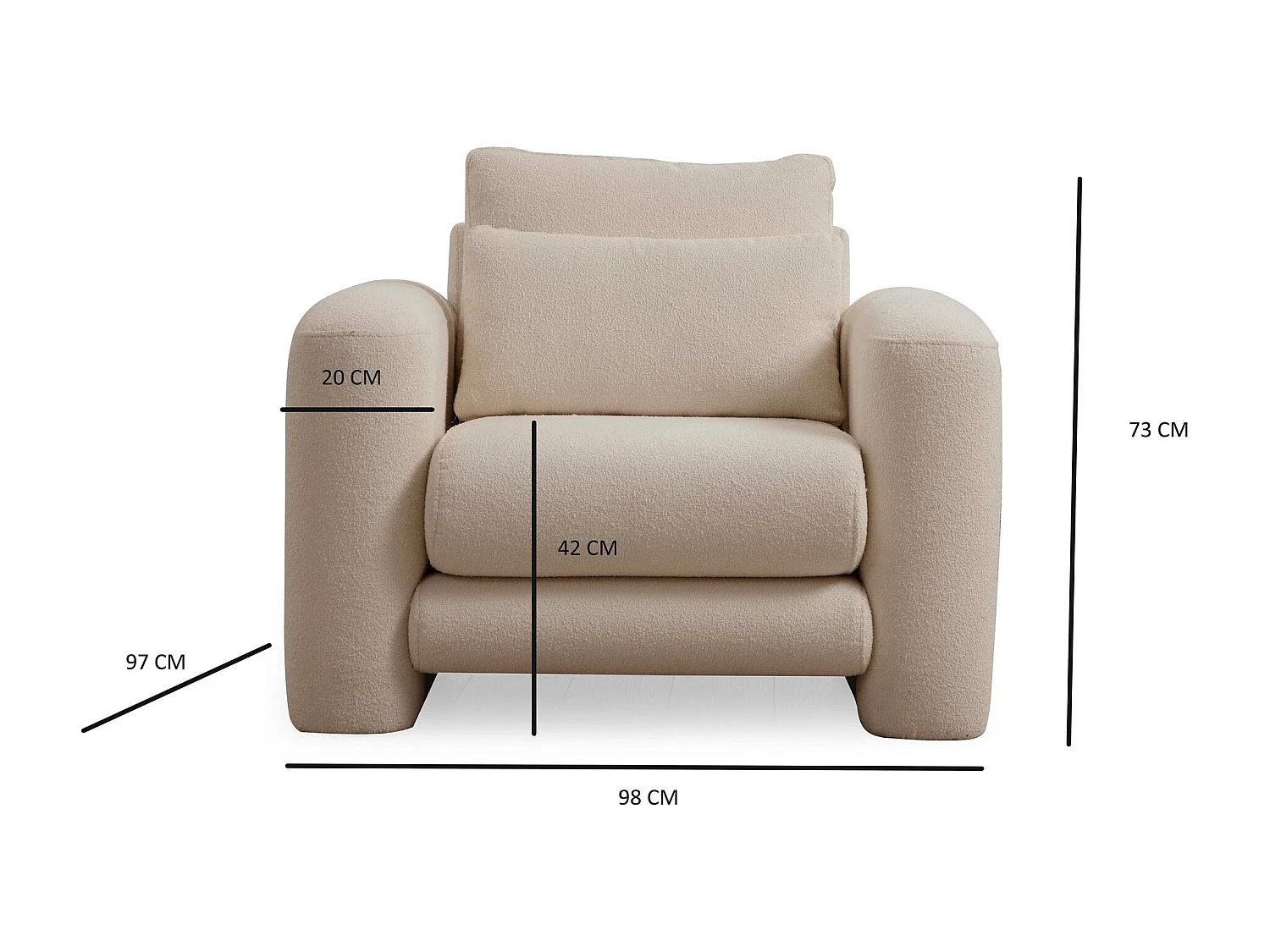 Fauteuil Harpie Tissu bouclettes Blanc crème