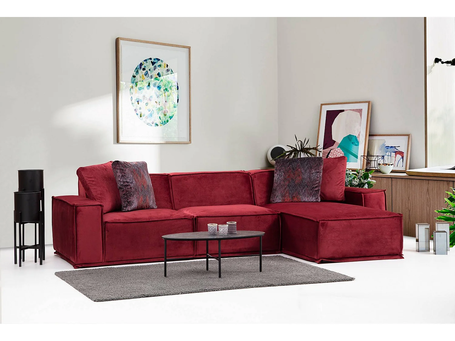 Sofá rinconero modular Altadena 441, Rojo, 300x170x76cm