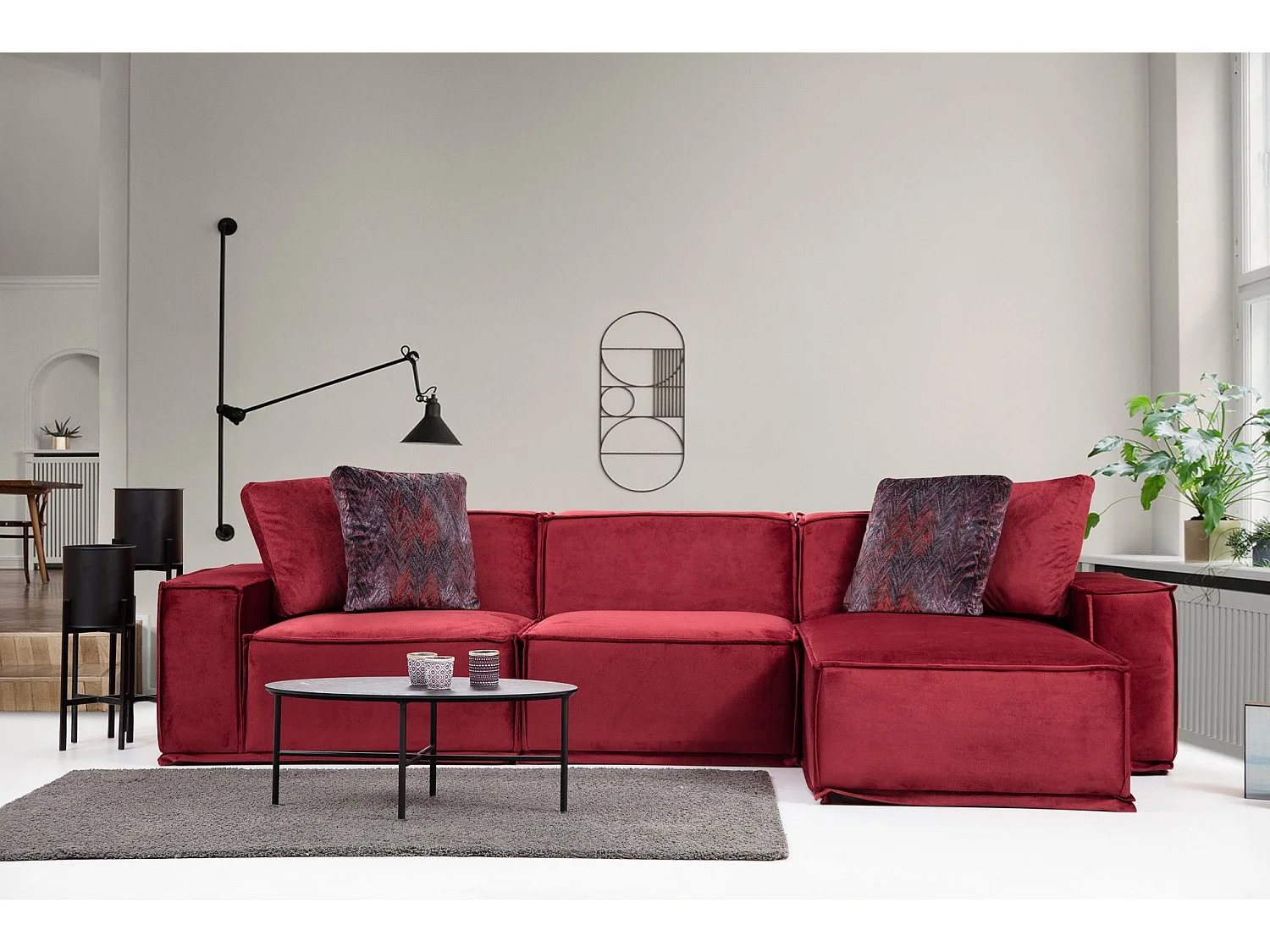 Sofá rinconero modular Altadena 441, Rojo, 300x170x76cm