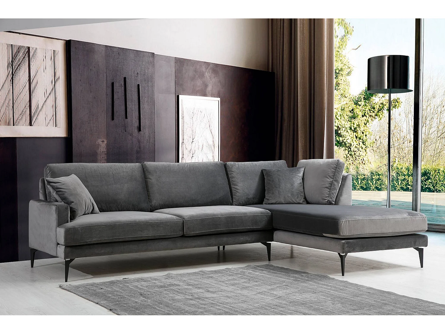 Canapé d'angle à droite Narchis Velours Anthracite