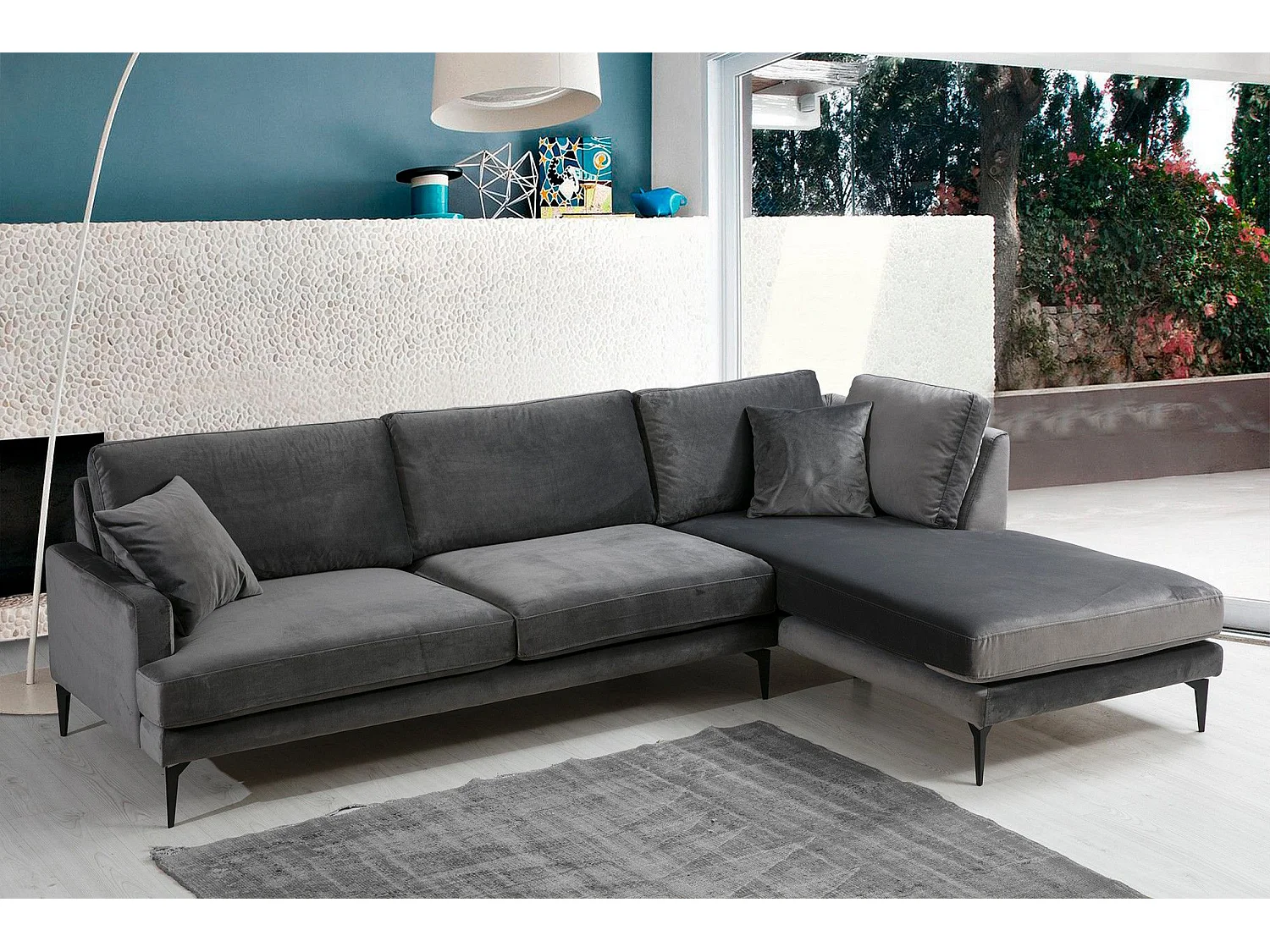 Canapé d'angle à droite Narchis Velours Anthracite