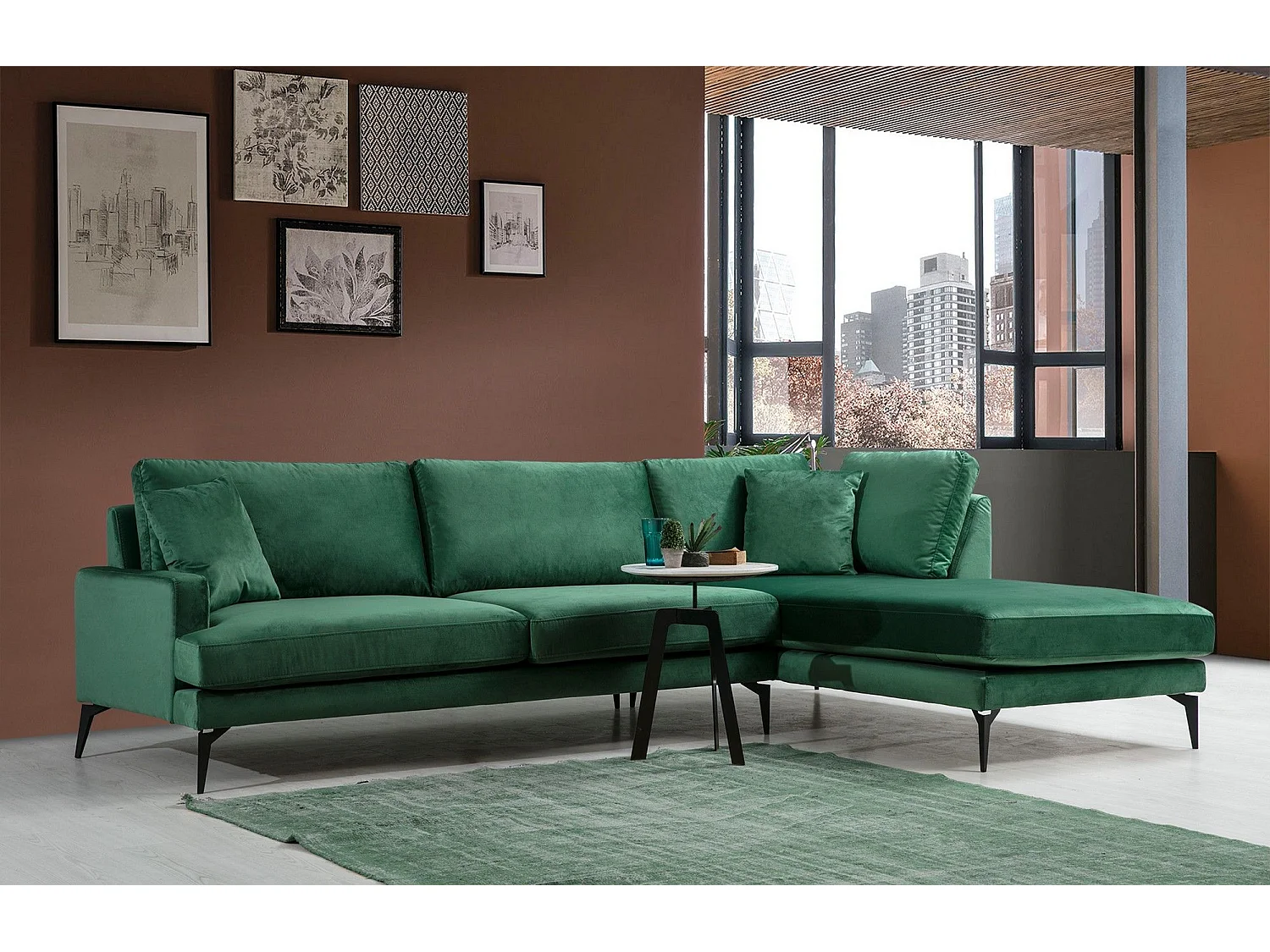 Canapé d'angle à droit Narchis Velours Vert