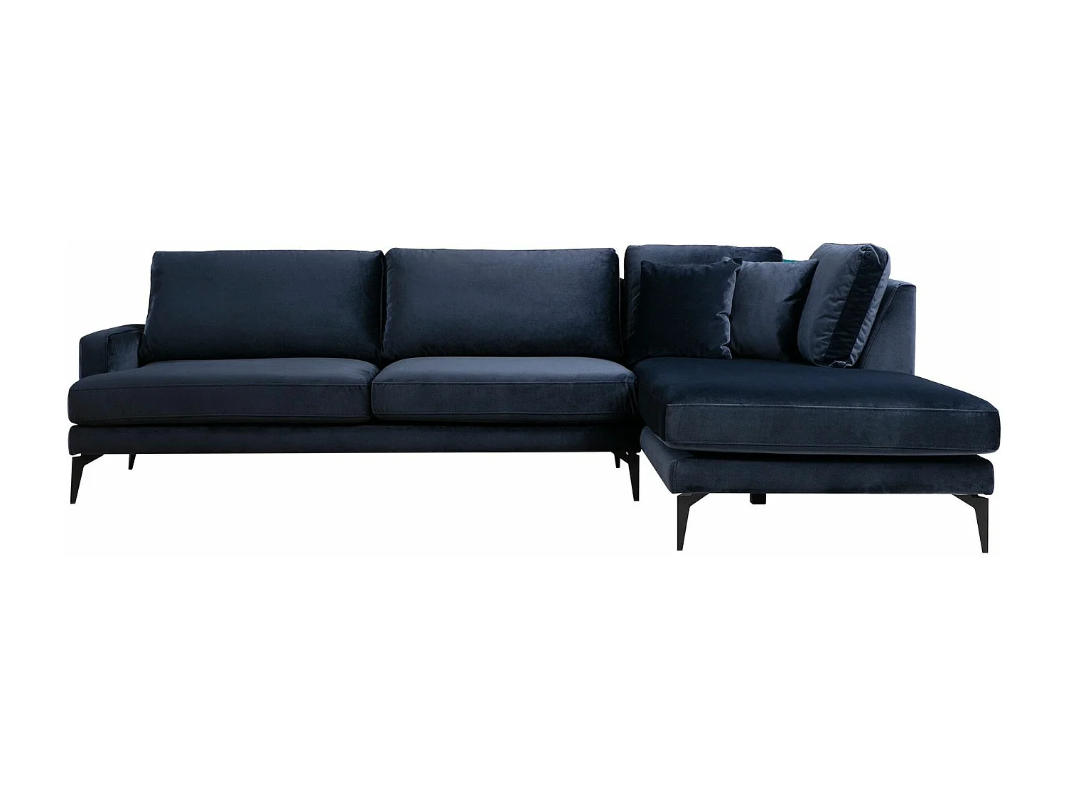 Kombaz design hoekbank rechts in marineblauwe fluweelachtige stof 283 cm