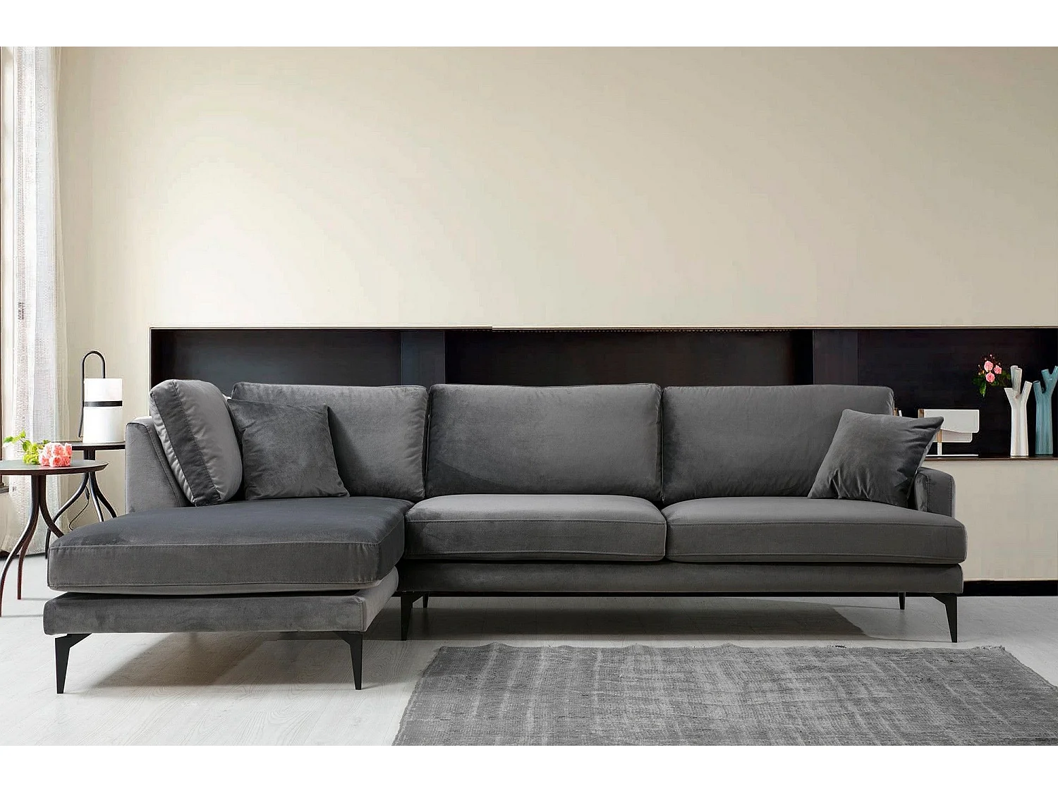 Canapé d'angle gauche Narchis Velours Anthracite