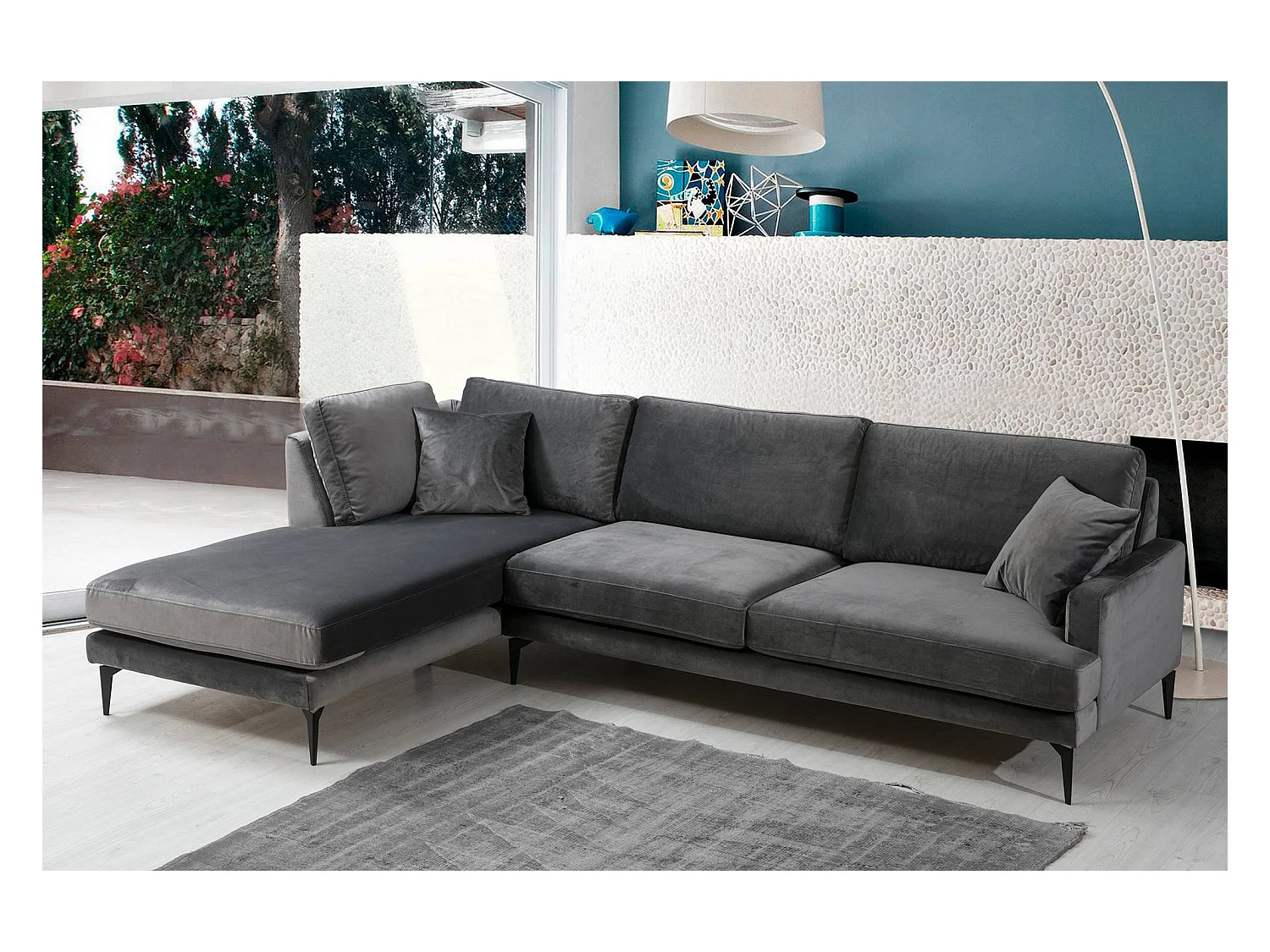 Canapé d'angle gauche Narchis Velours Anthracite
