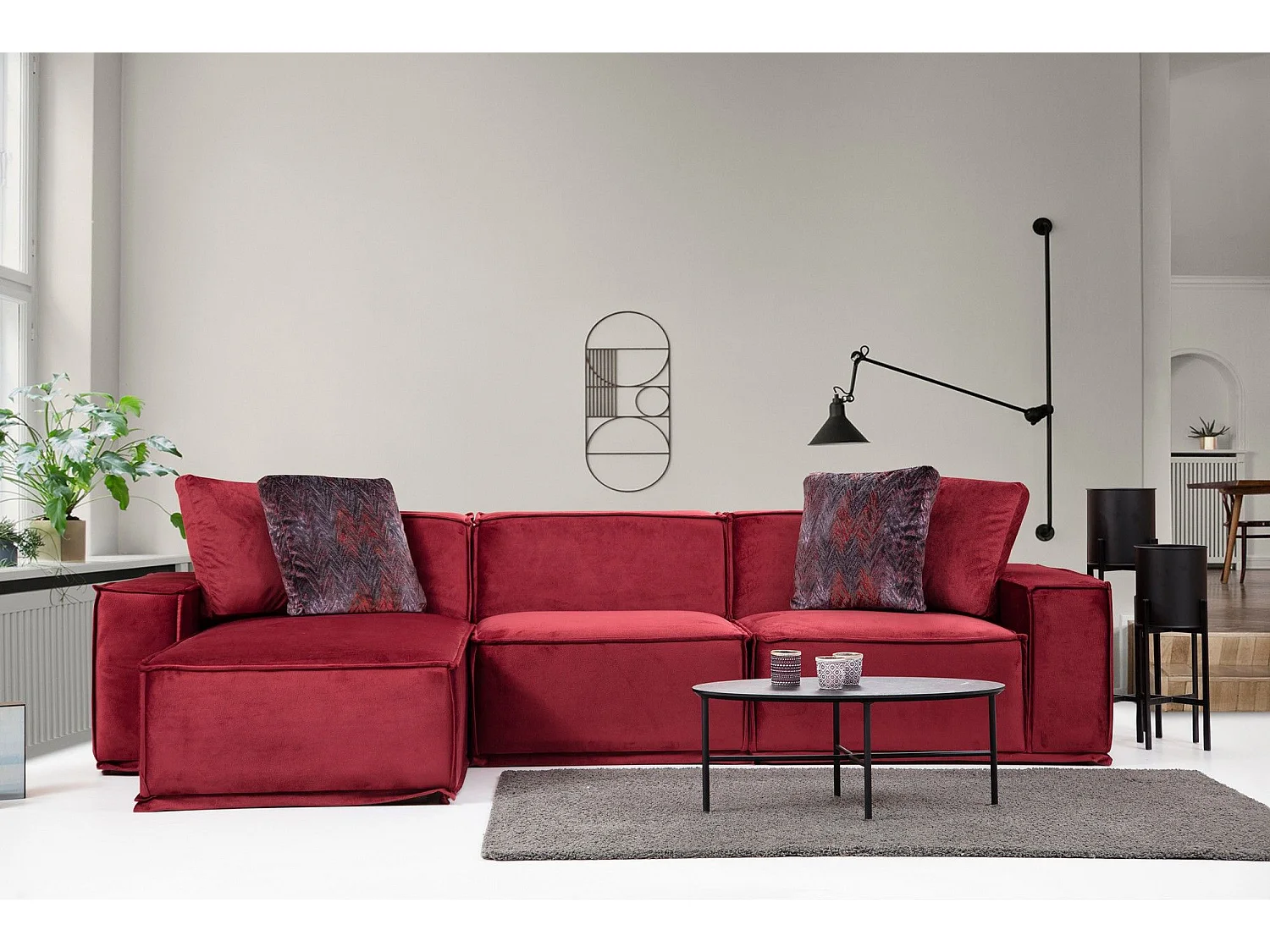 Sofá rinconero modular Altadena 441, Rojo, 300x170x76cm