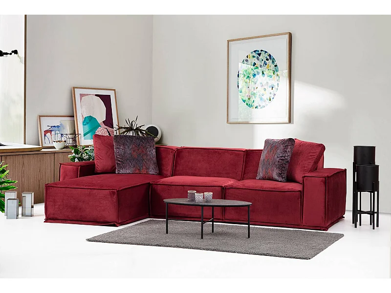 Divano angolare componibile Altadena 441, Rosso, 300x170x76cm