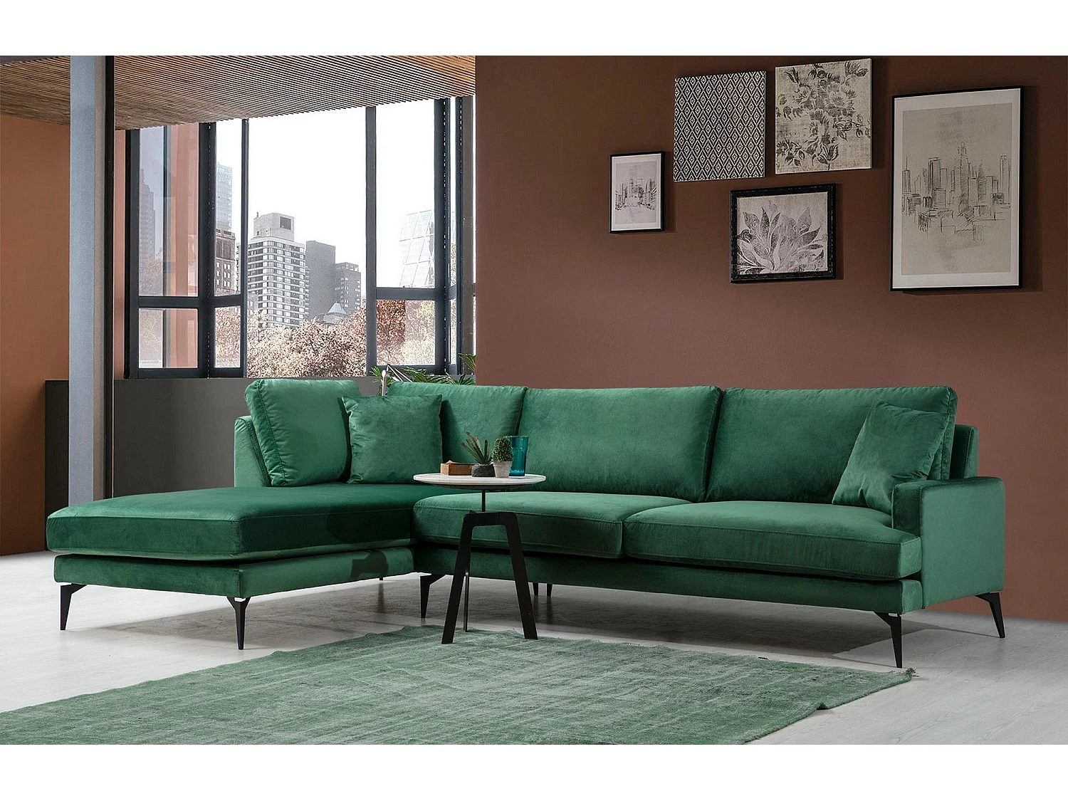 Canapé d'angle gauche Narchis Velours Vert