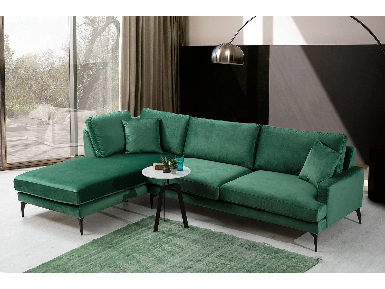 Canapé d'angle gauche Narchis Velours Vert