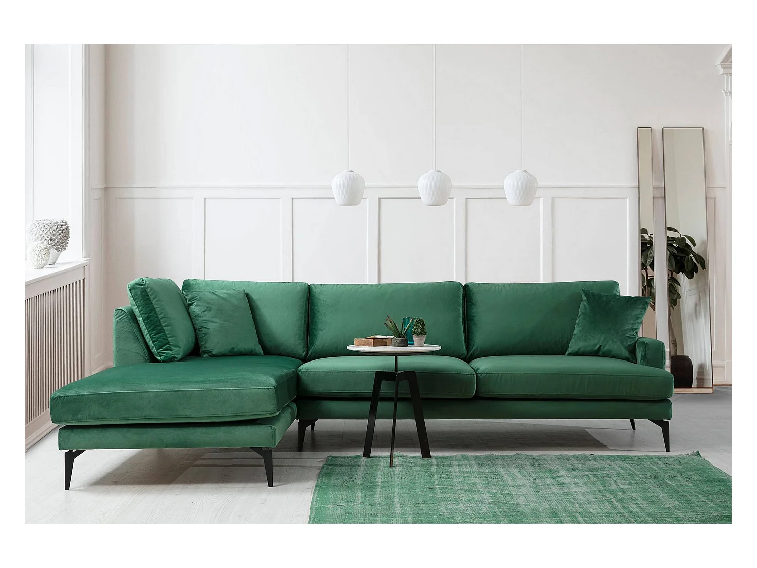 Canapé d'angle gauche Narchis Velours Vert