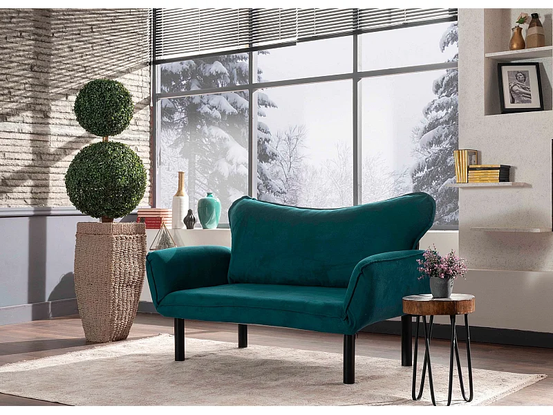 Divano Altadena 110, Turchese, 140x65x70cm, Arazzo, Gambe: Metallo