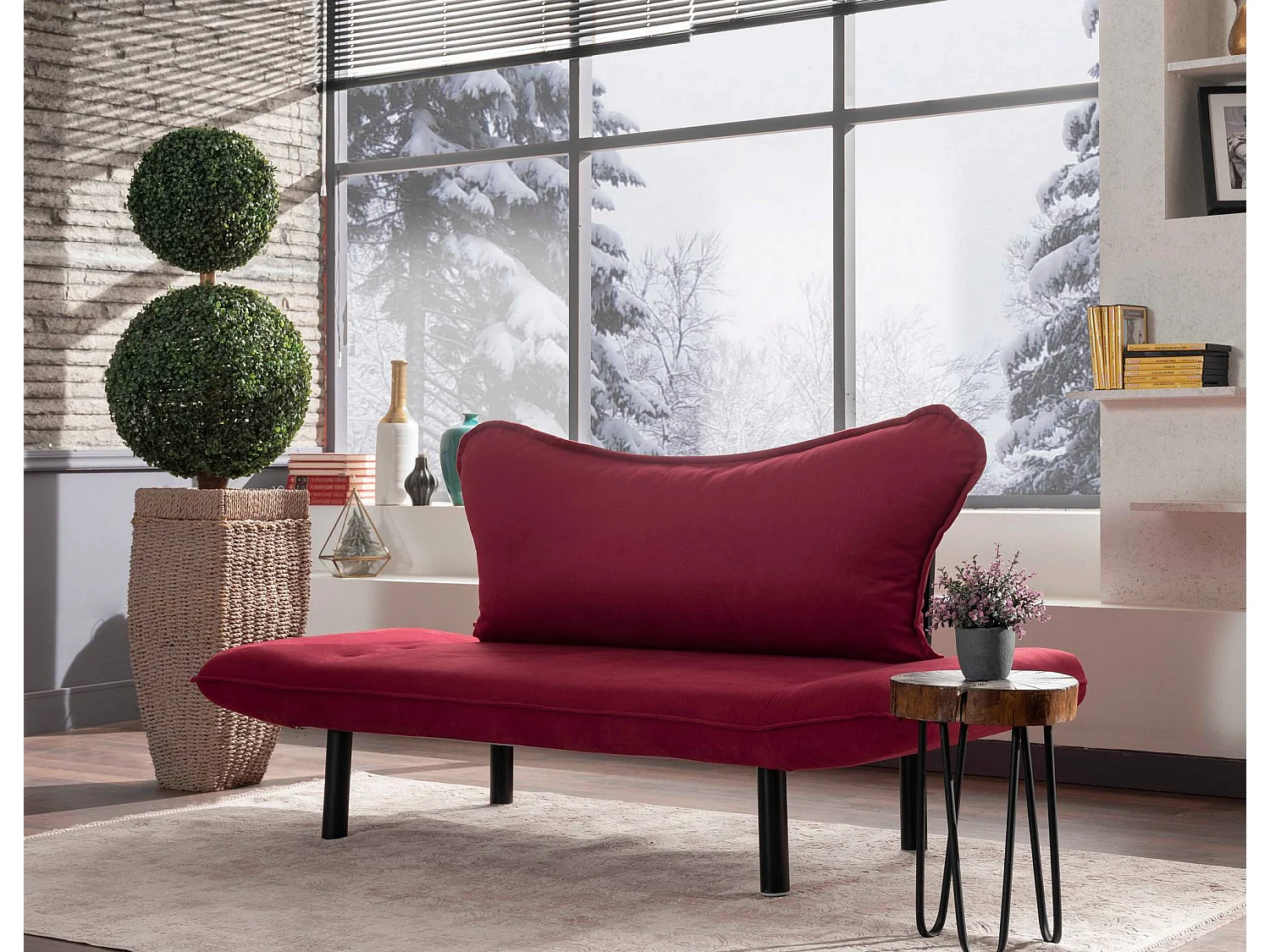 Sofá Altadena 110, Rojo, 140x65x70cm, Tapiz, Patas: Metal
