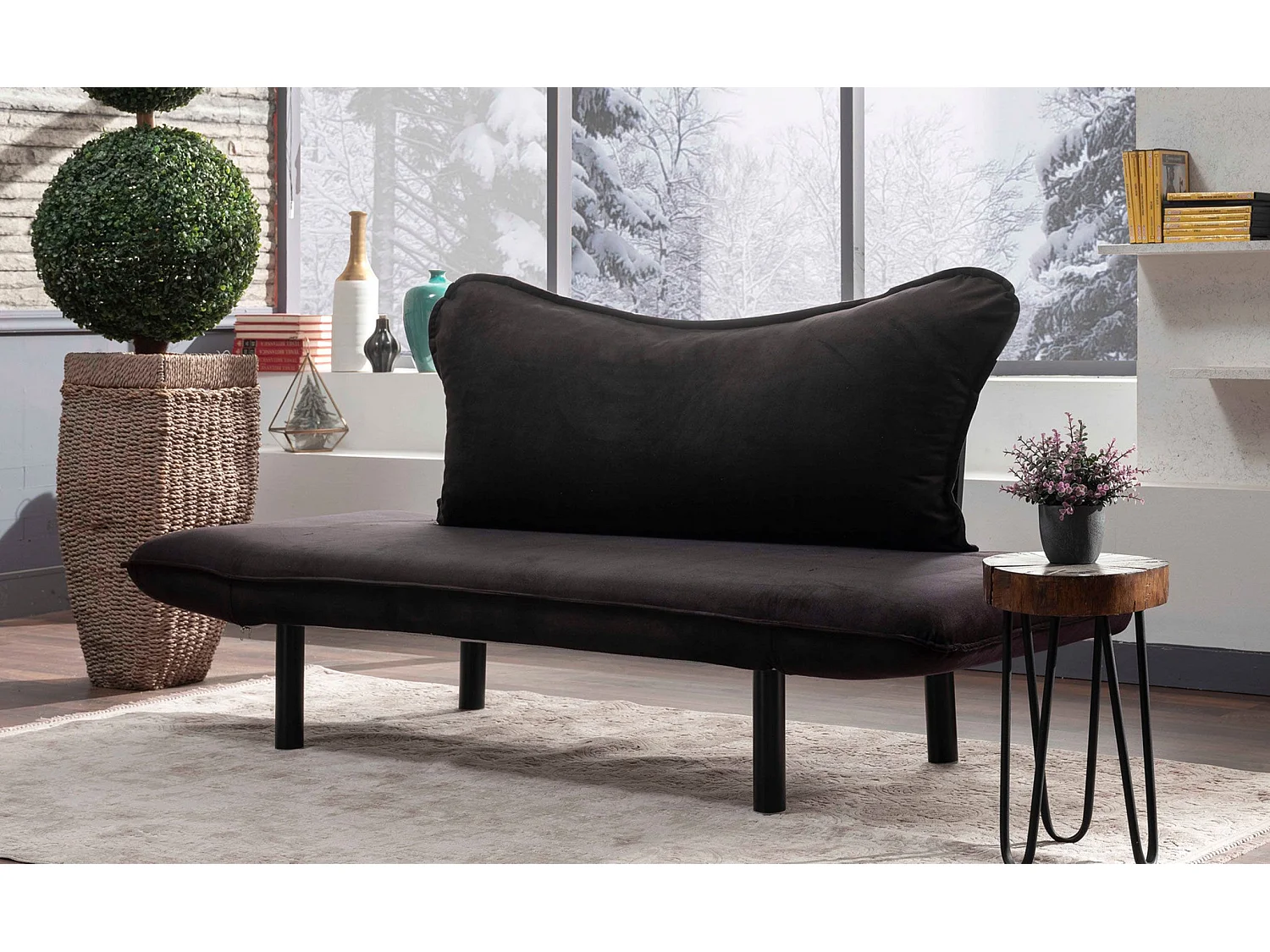 Sofá Altadena 110, Negro, 140x65x70cm, Tapiz, Patas: Metal