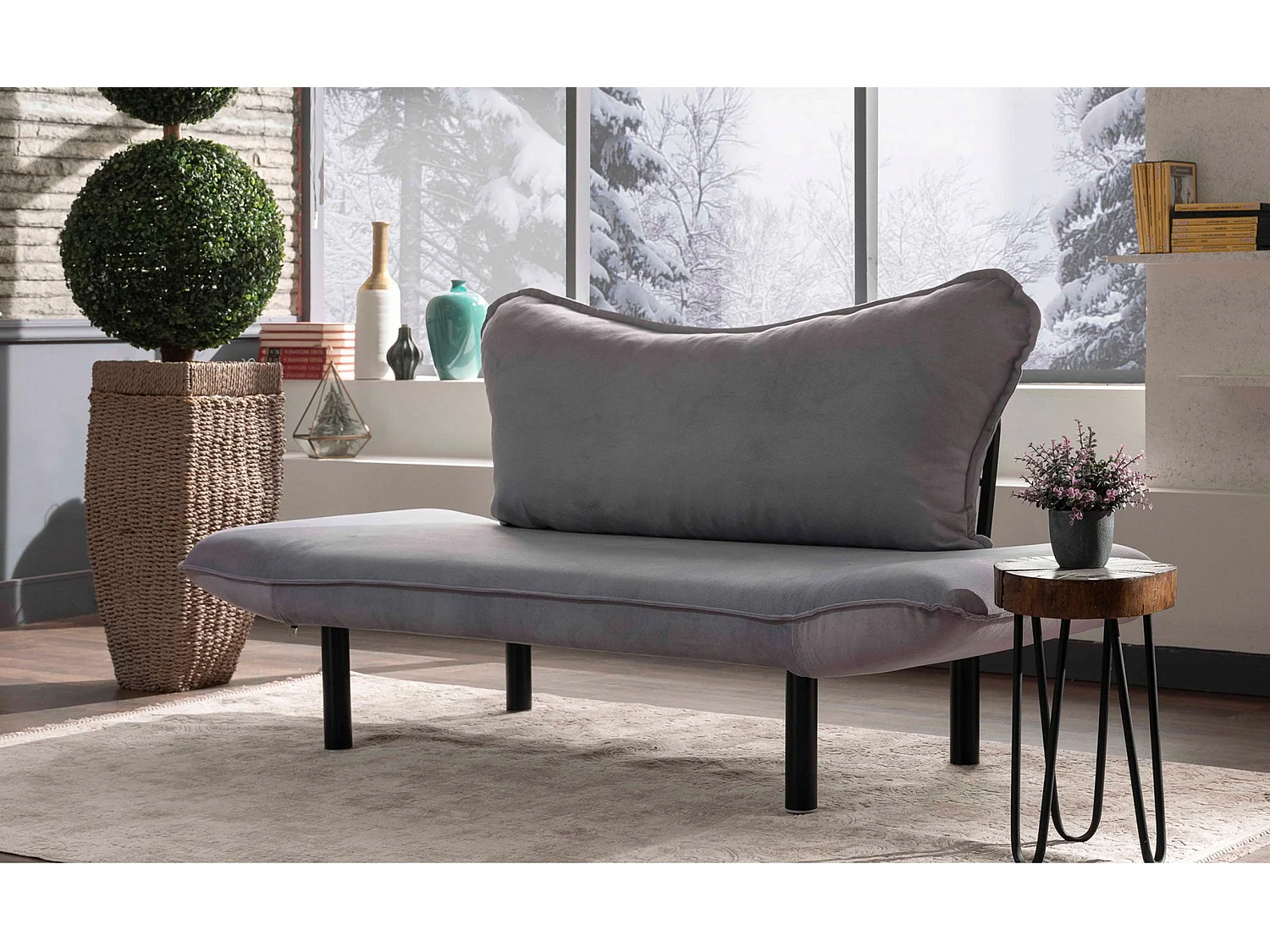 Sofá Altadena 110, Gris, 140x65x70cm, Tapiz, Patas: Metal
