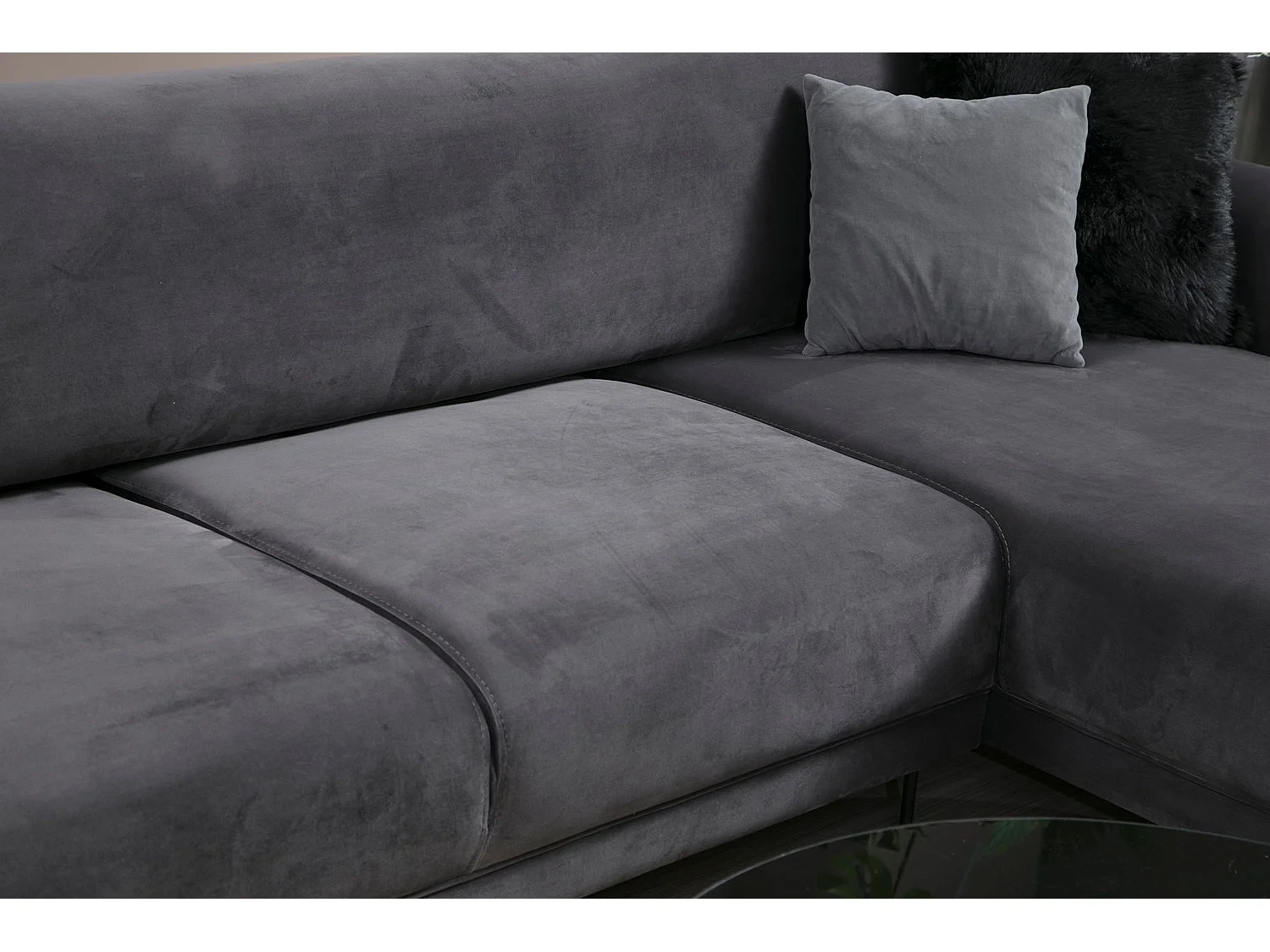 Canapé d'angle à droite Laysan Velours Anthracite