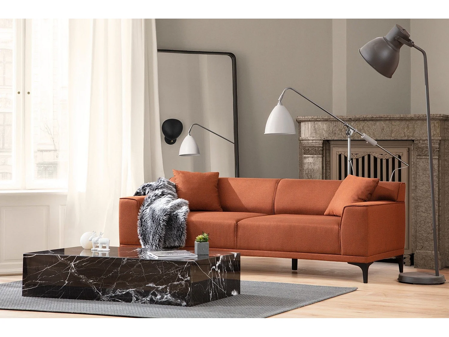 Canapé 3 places avec 2 coussins Navagio Tissu Orange