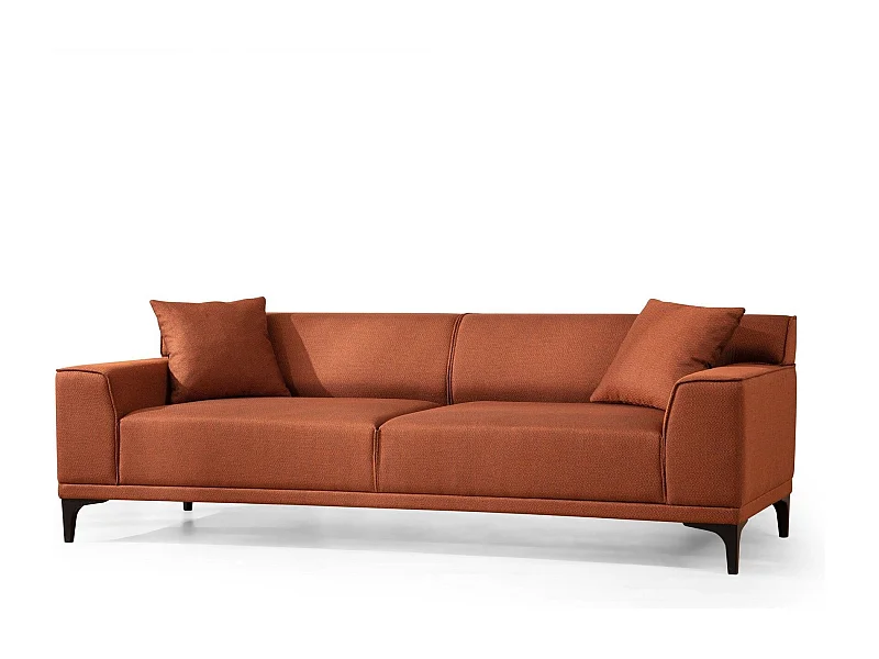 3-zits rechte bank in oranje stof met 2 Tivano kussens 212 cm