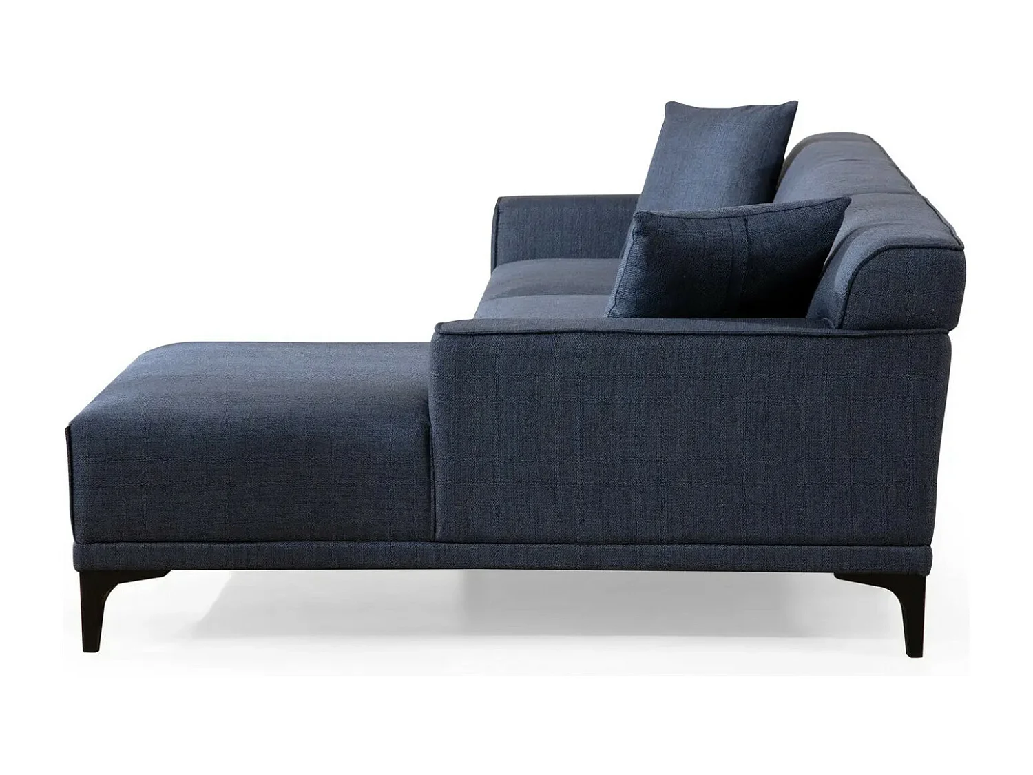 Moderne hoekbank rechts in blauwe stof met 2 kussens Tivano 250 cm