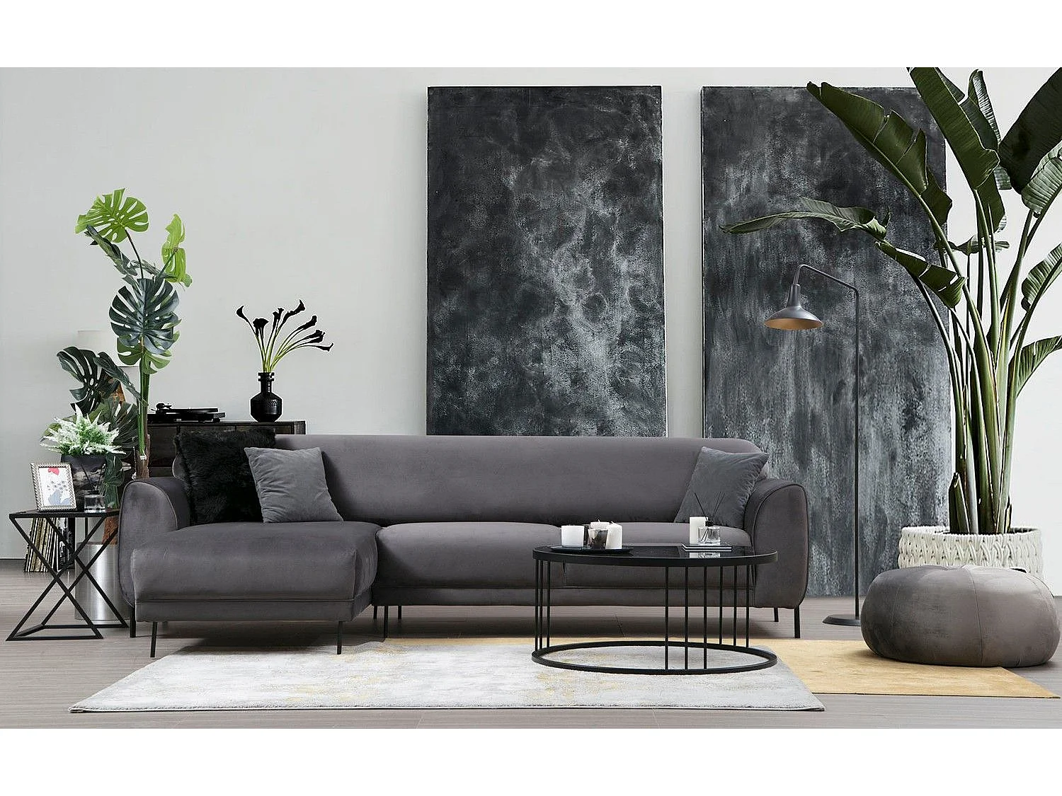 Canapé d'angle gauche Laysan Velours Anthracite