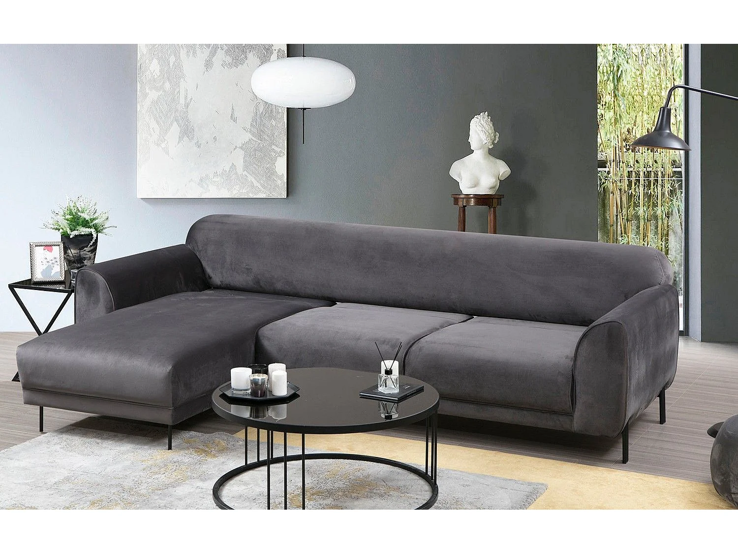 Canapé d'angle gauche Laysan Velours Anthracite