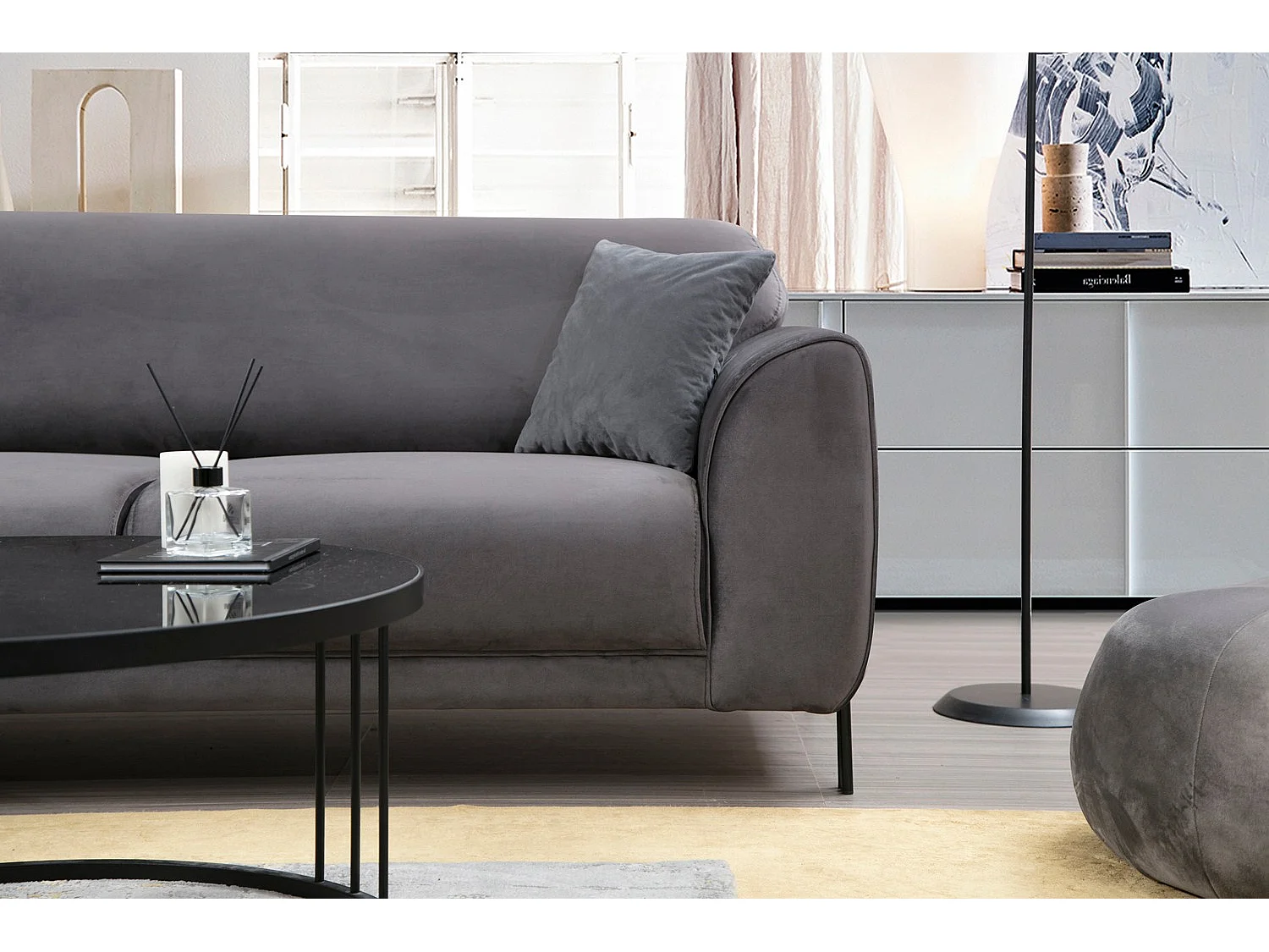 Canapé d'angle gauche Laysan Velours Anthracite