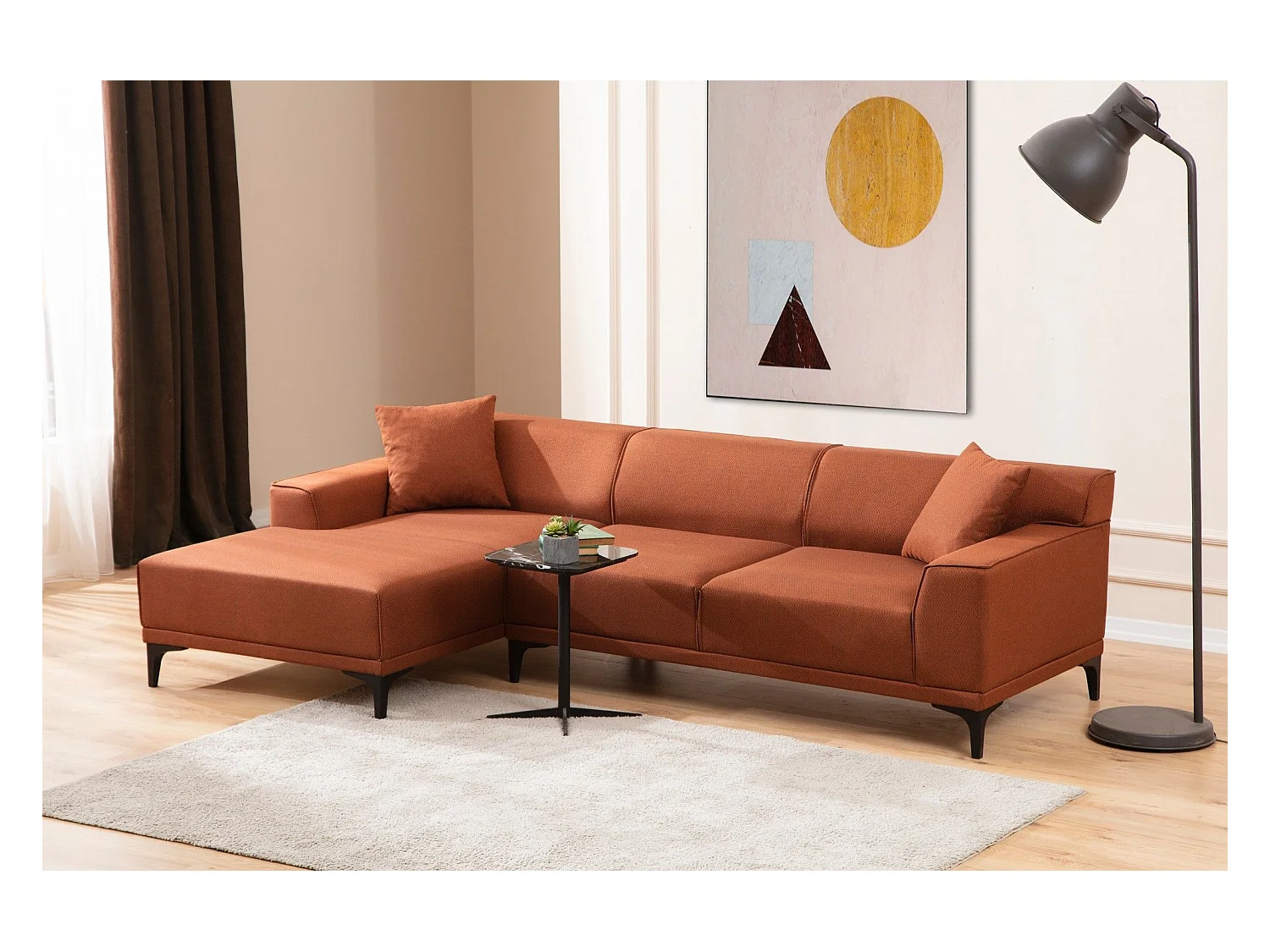 Canapé d'angle gauche avec 2 coussins Navagio Tissu Orange