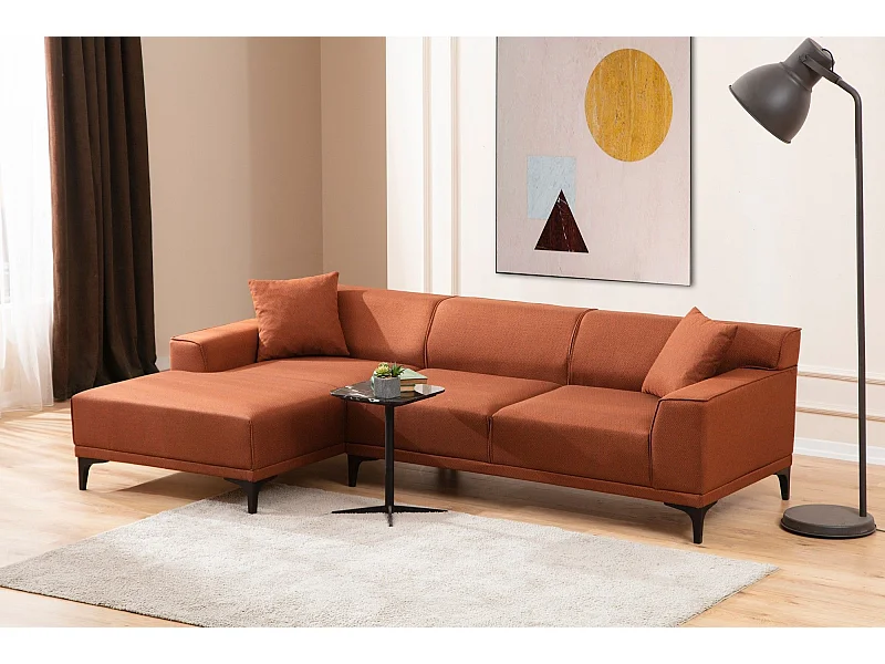 Canapé d'angle gauche avec 2 coussins Navagio Tissu Orange