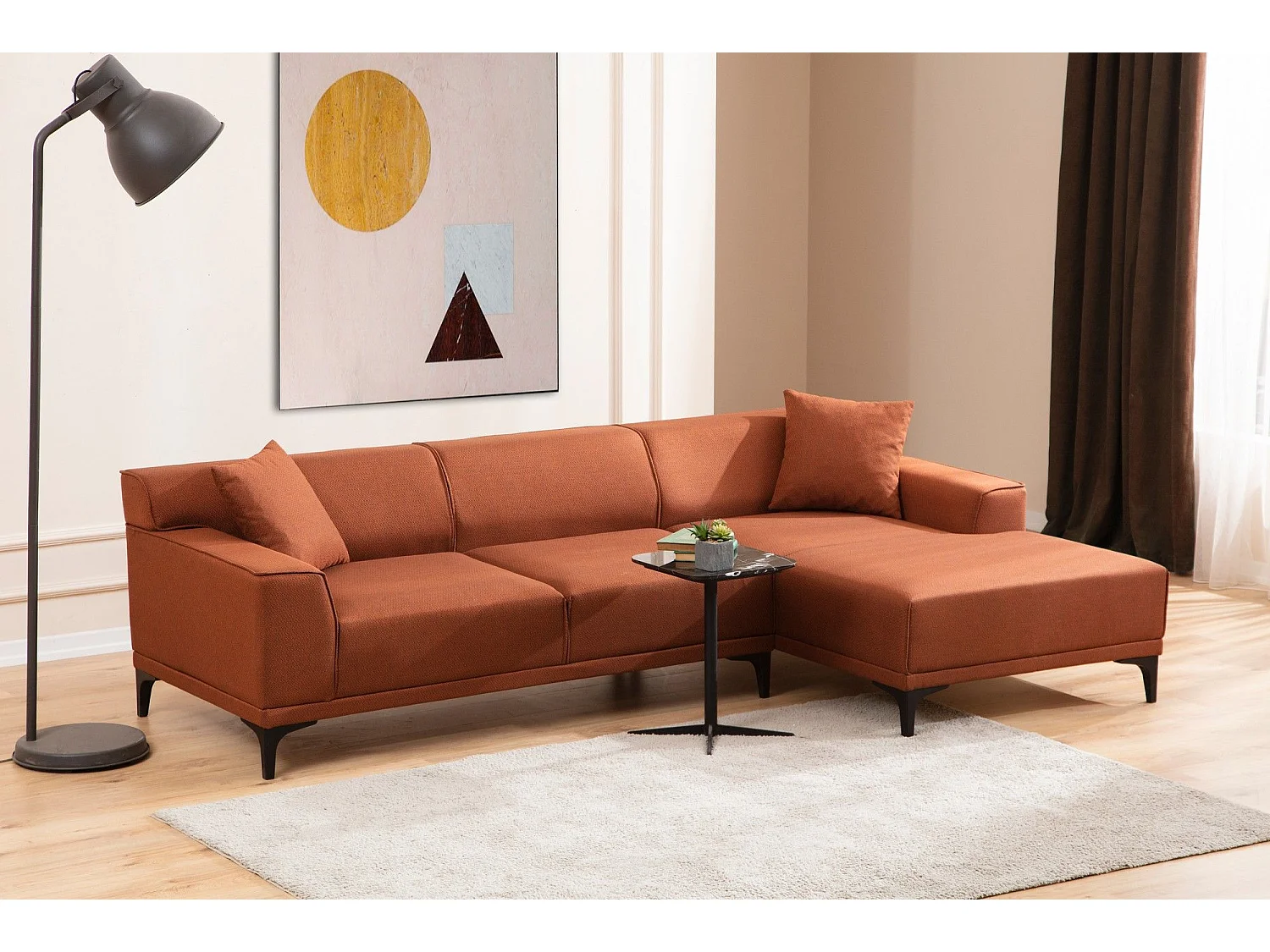 Canapé d'angle à droite avec 2 coussins Navagio Tissu Orange