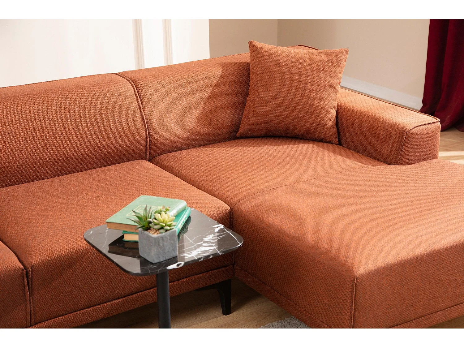 Canapé d'angle à droite avec 2 coussins Navagio Tissu Orange