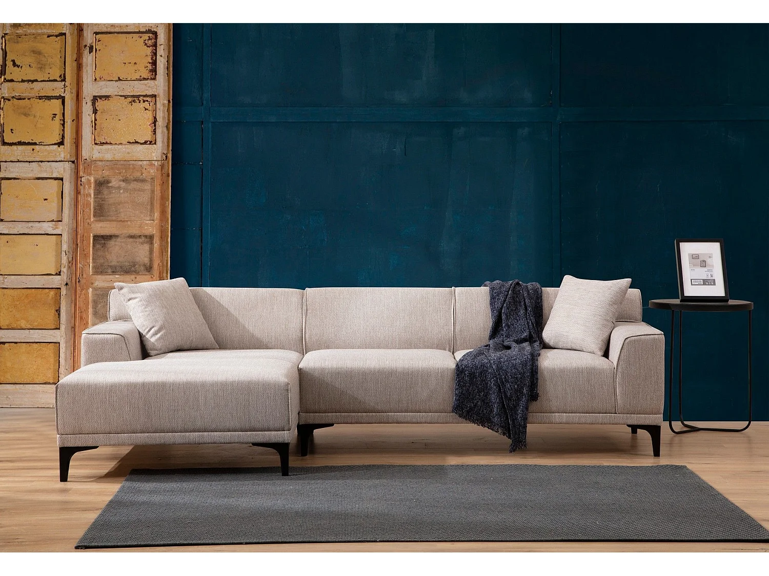 Canapé d'angle gauche avec 2 coussins Navagio Tissu Blanc